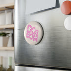 Dog Mom Round Button Magnet — Pink Bone Typography Refrigerator Magnet