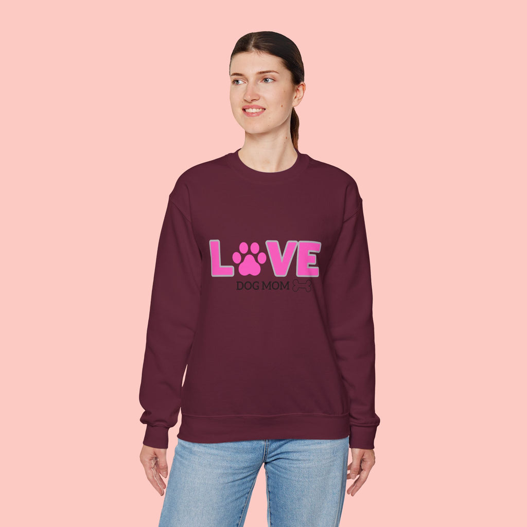 Dog Mom Love Crewneck Sweatshirt — Pink Paw Graphic
