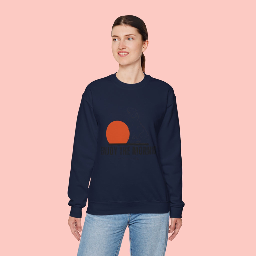 Enjoy the Morning Dog Crewneck Sweatshirt — Sunrise Labrador Graphic