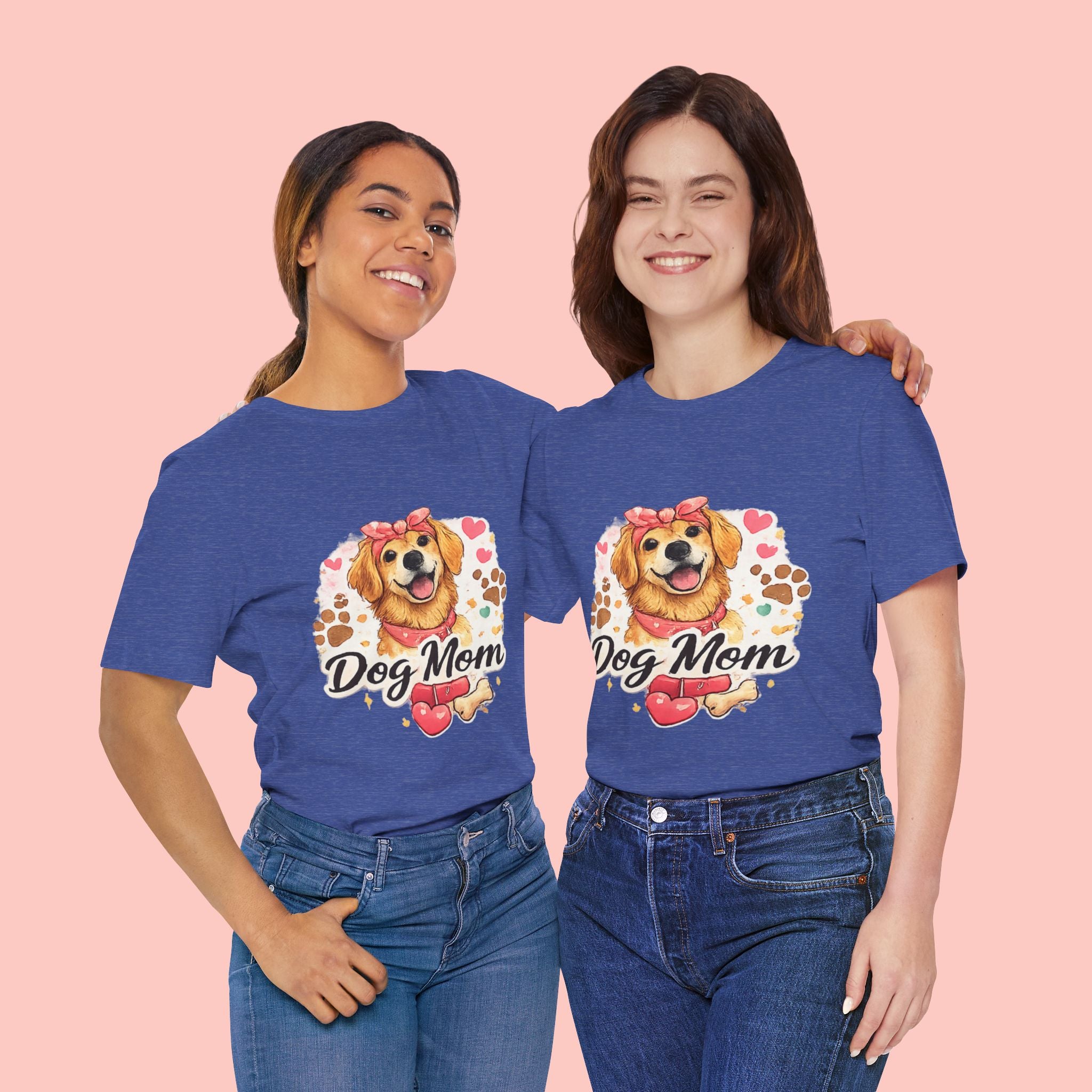 Dog Mom T-Shirt – Cute Golden Retriever Design with Hearts & Paw Prints