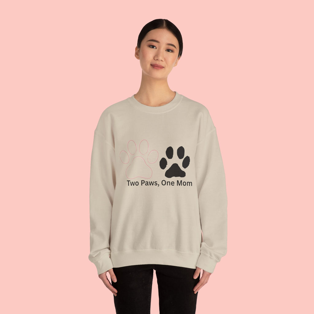 Crewneck Sweatshirt – "Two Paws, One Mom" Paw Print Mom Gift