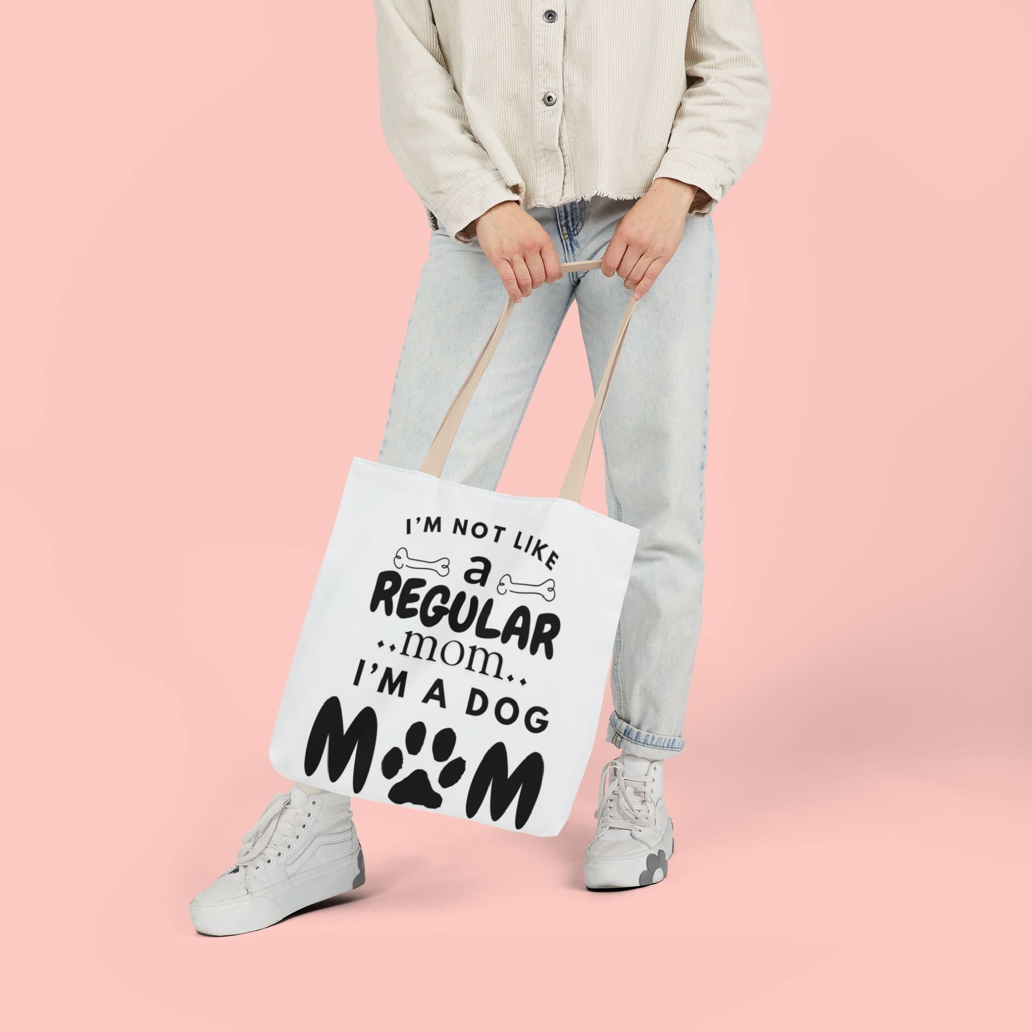 Dog Mom Canvas Tote Bag — “I’m Not Like a Regular Mom… I’m a Dog Mom”