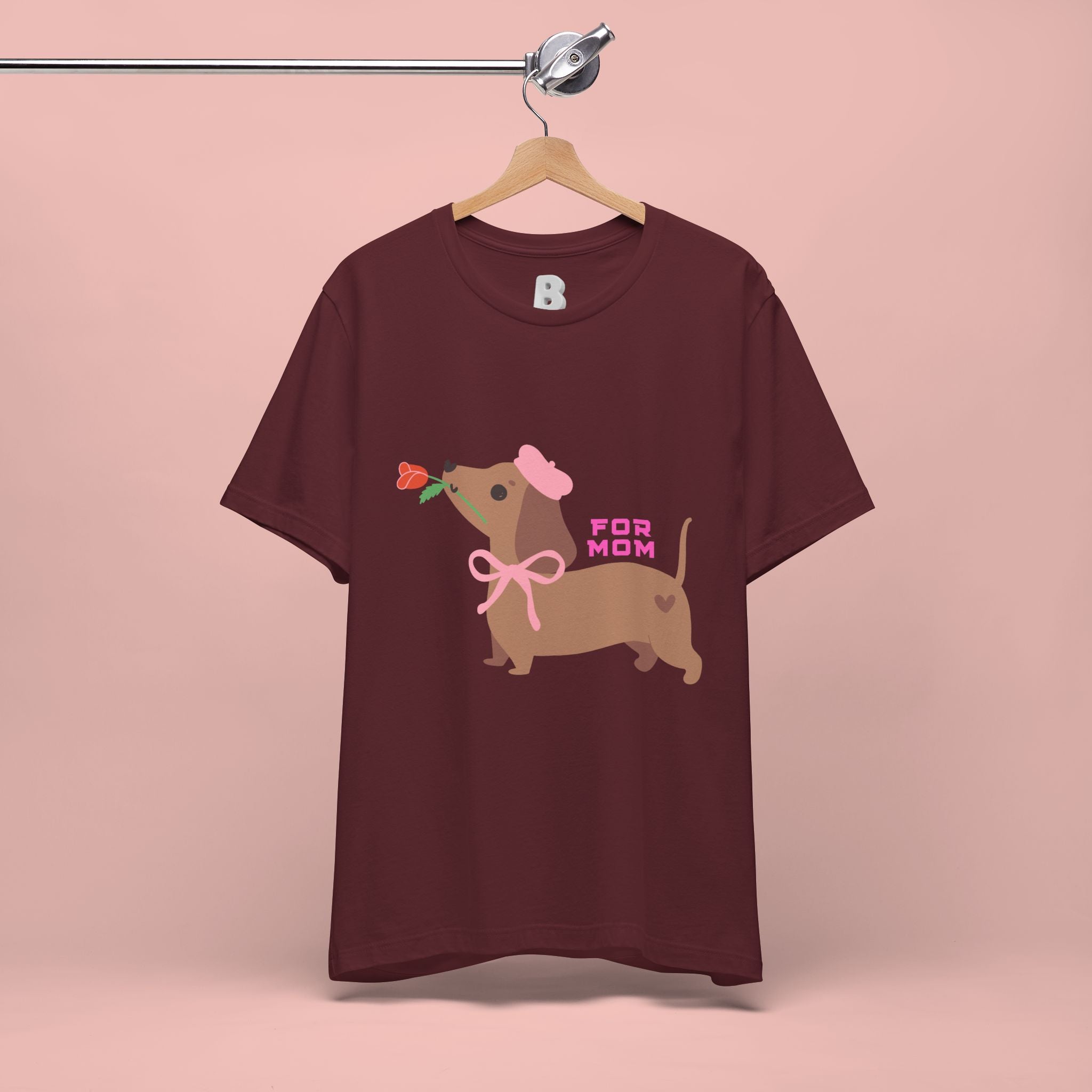 Mommy’s Dachshund Tee – Cute Dog with Rose “For Mom” Shirt