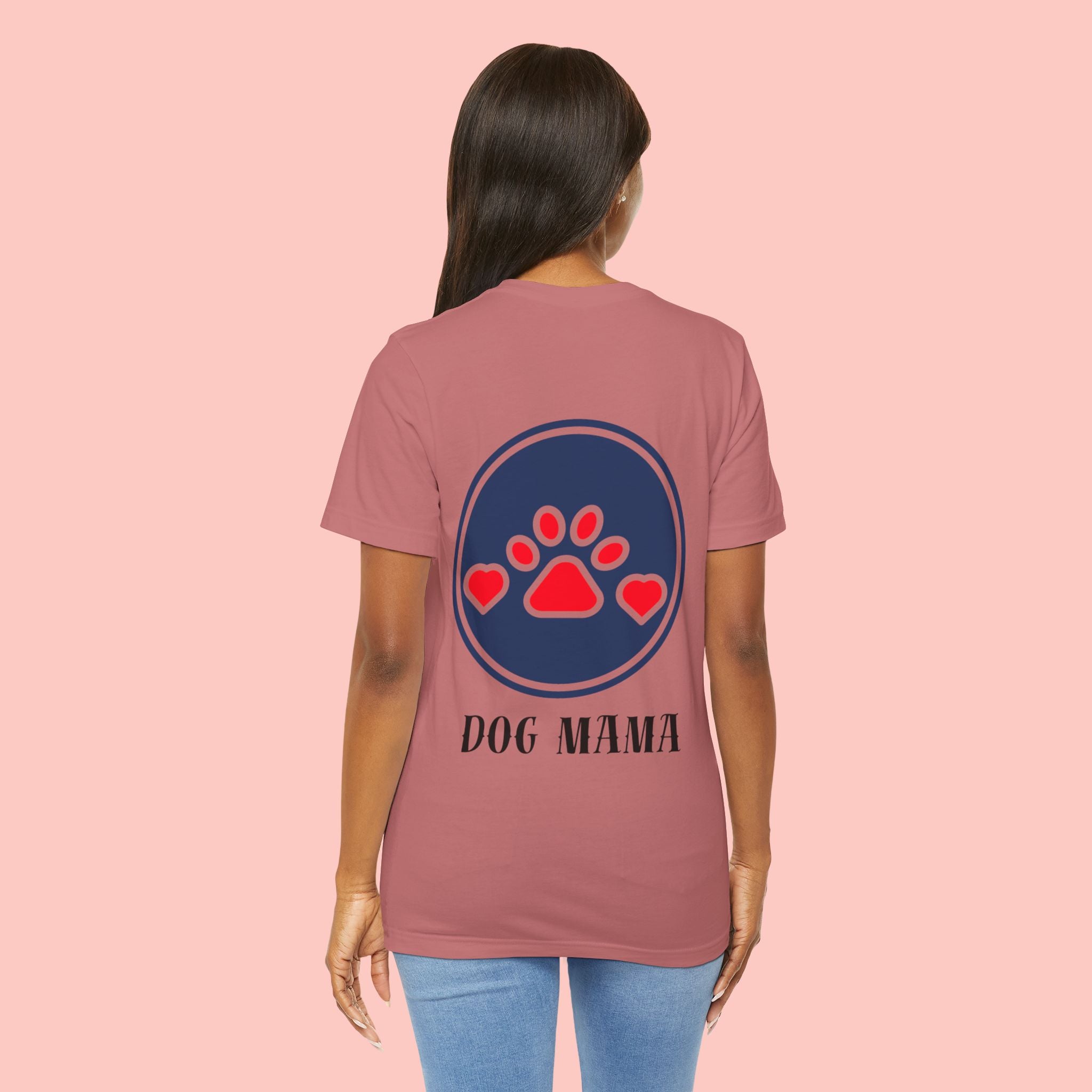Dog Mama Tee - Paw Print Heart Graphic Short Sleeve Shirt