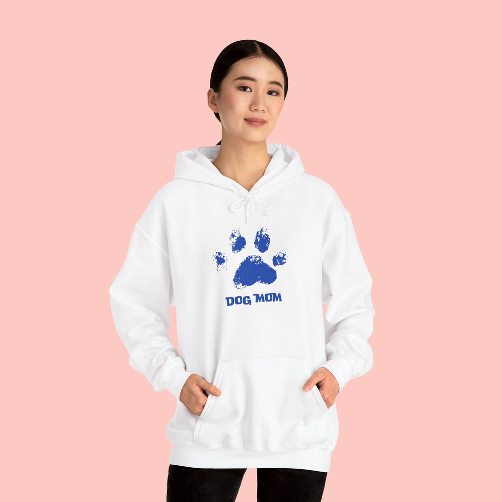 Dog Mom Paw Print Hoodie – Cute Pet Lover Sweatshirt, Blue Paw 'DOG MOM' Design