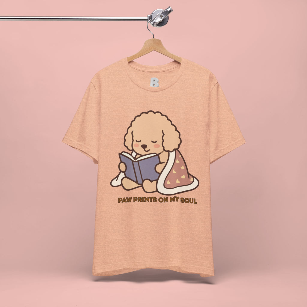 Paw Prints On My Soul T‑Shirt — Cute Reading Puppy Graphic Tee