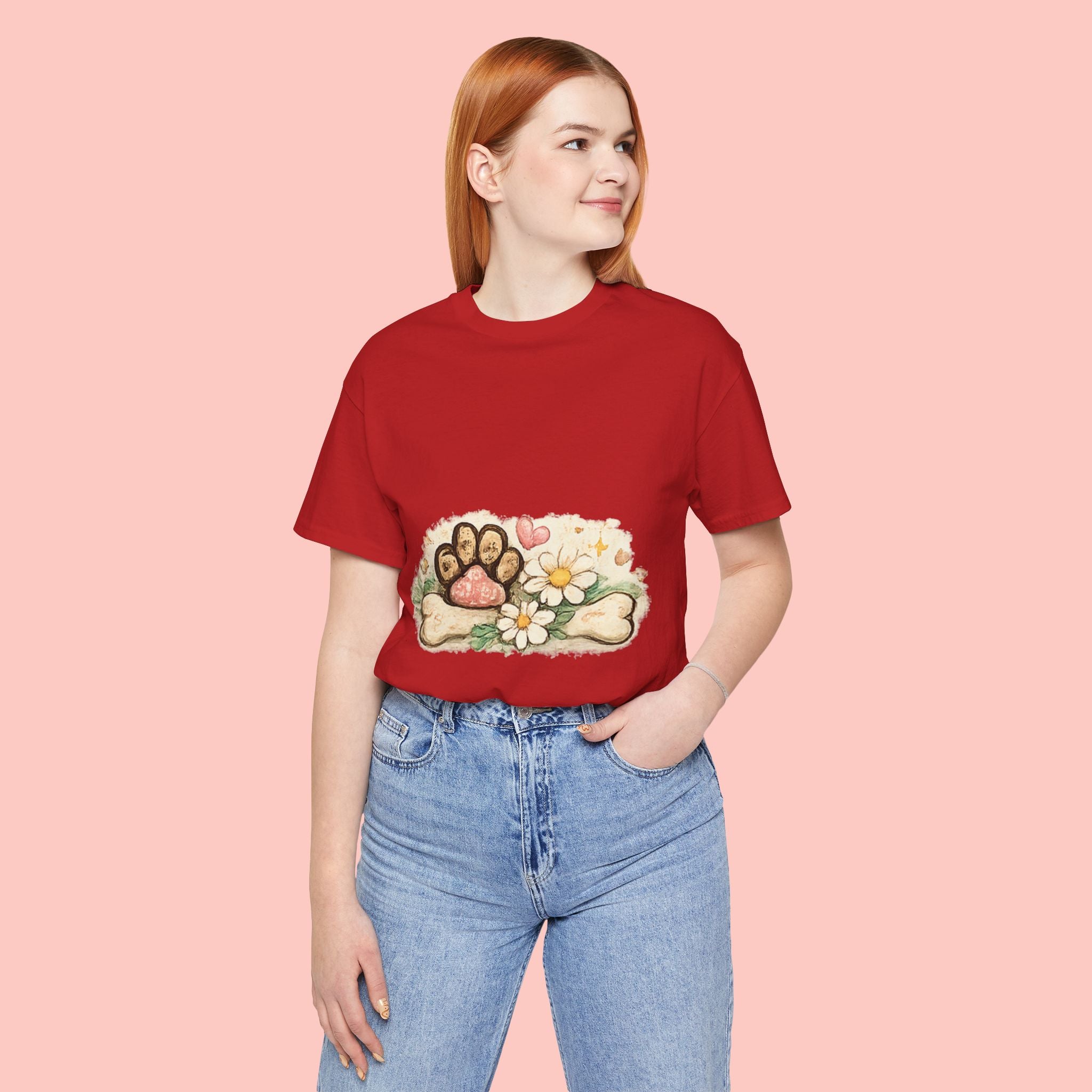 Dog Paw Floral T-Shirt — Cute Paw Print, Bone & Daisies Tee