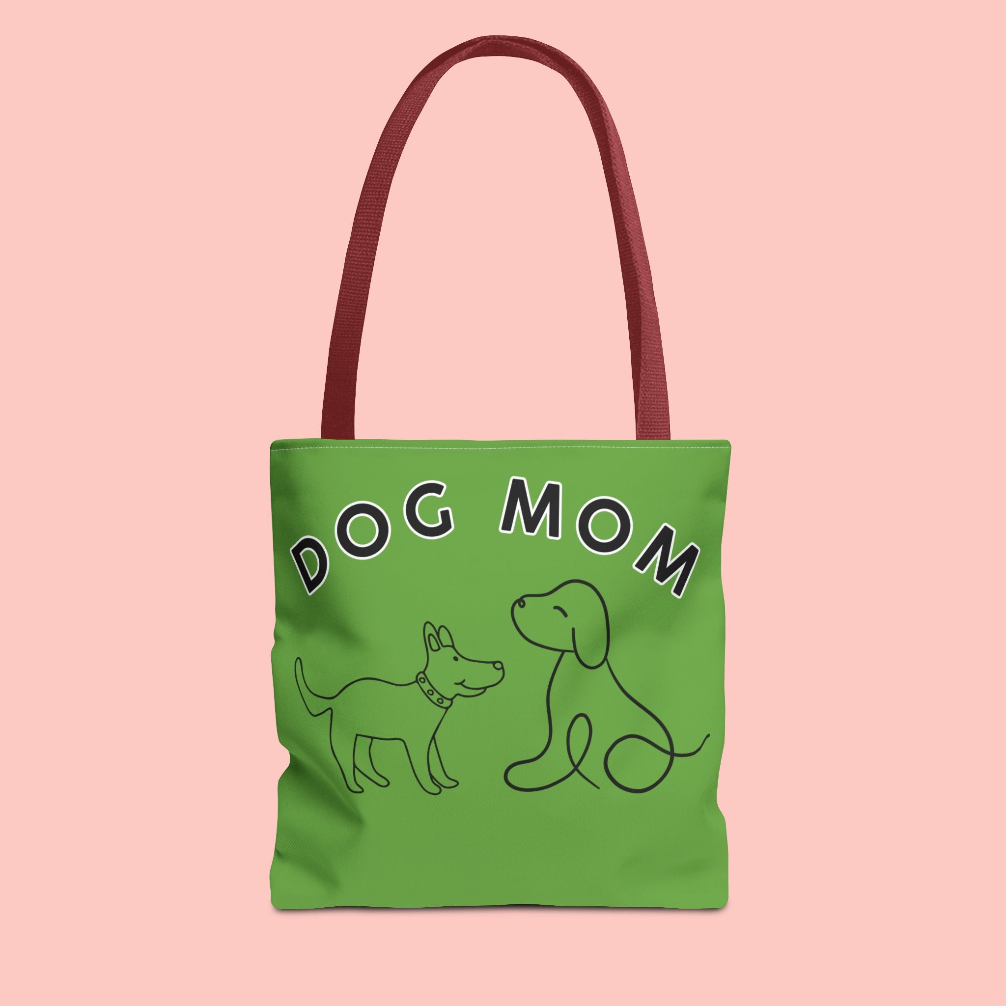 Dog Mom Tote Bag — Green All-Over-Print Cute Line-Drawing Dogs
