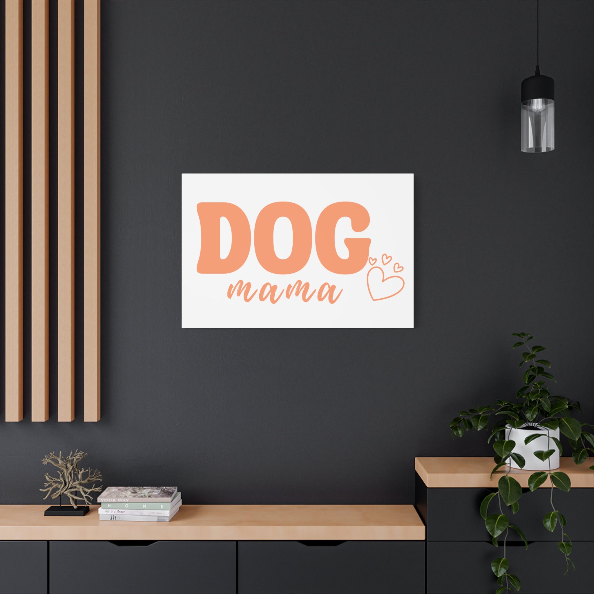 Dog Mama Matte Canvas Wall Art – Peach Script Pet Lover Decor