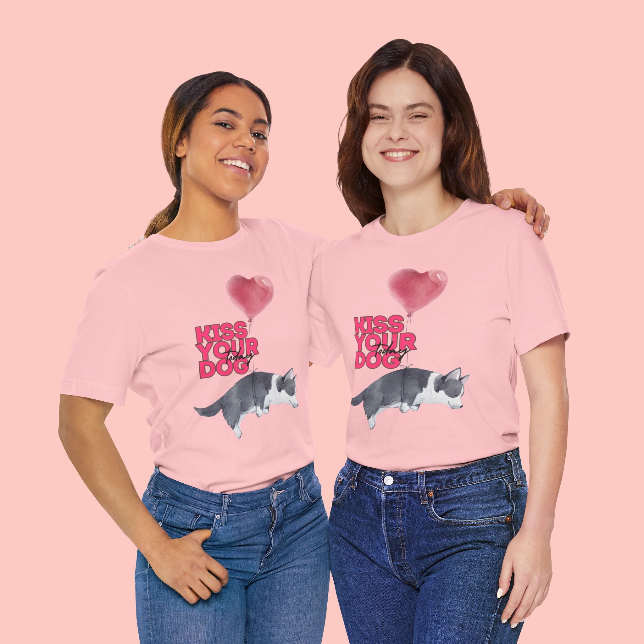 Kiss Your Dog T-Shirt — Cute Corgi with Heart Balloon Pet Lover Tee