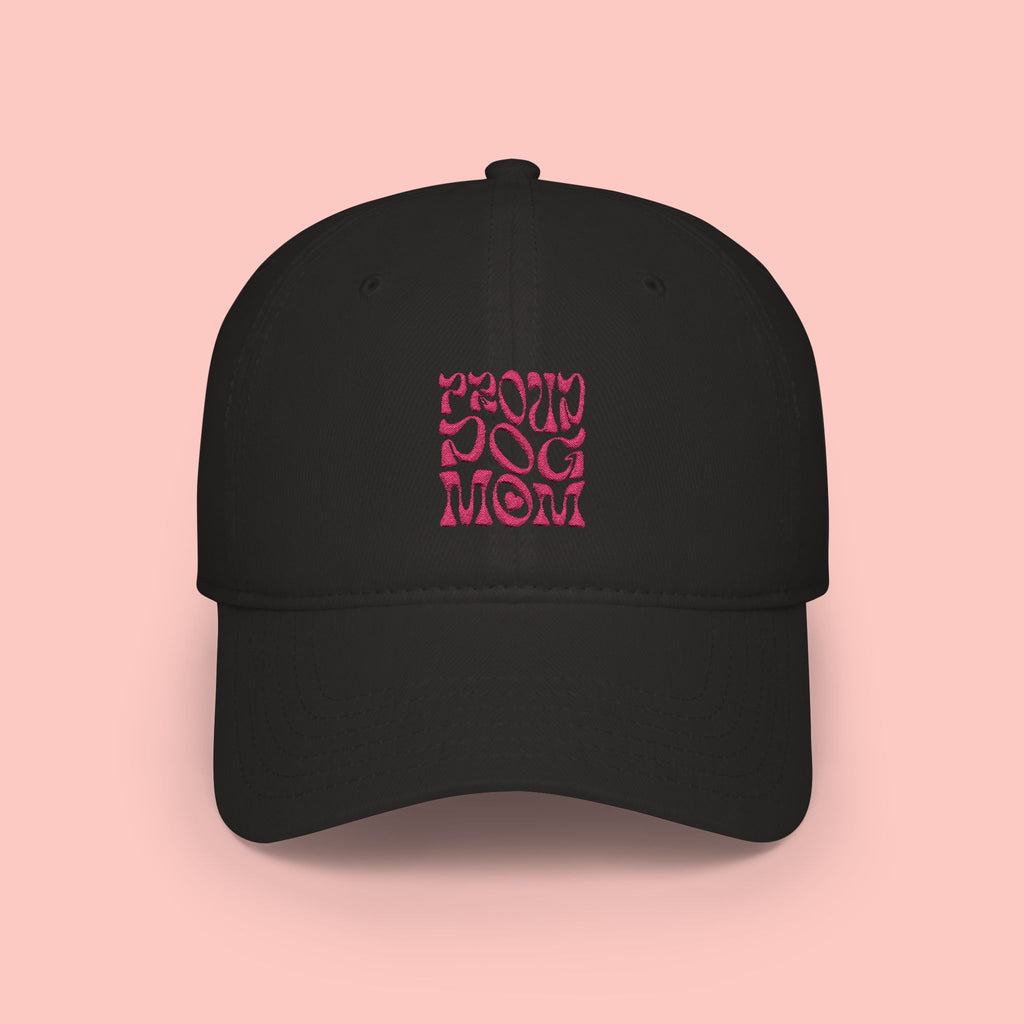 Low Profile Baseball Cap – 'Dog Mom' Pink Leopard Square Embroidered Hat