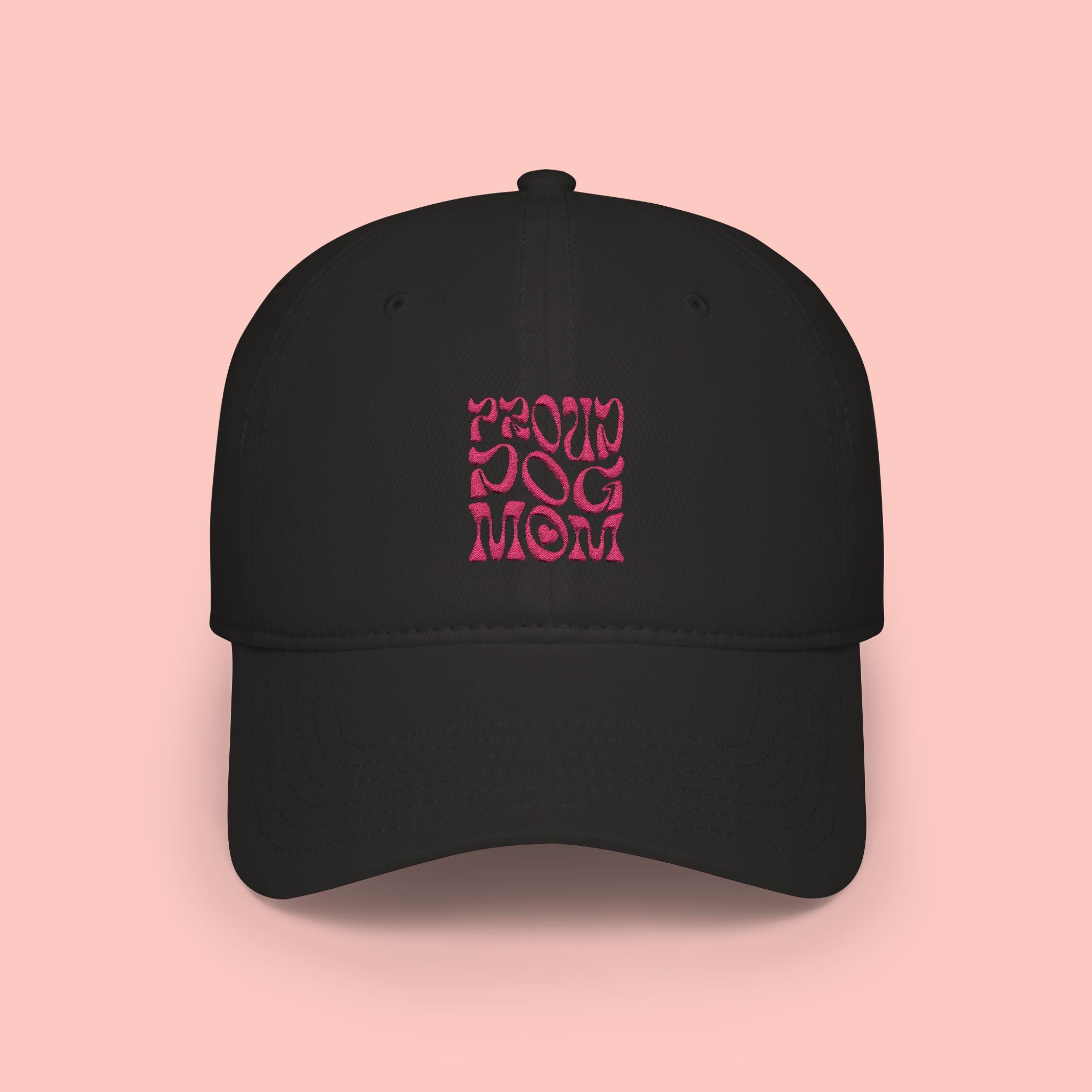 Low Profile Baseball Cap – 'Dog Mom' Pink Leopard Square Embroidered Hat