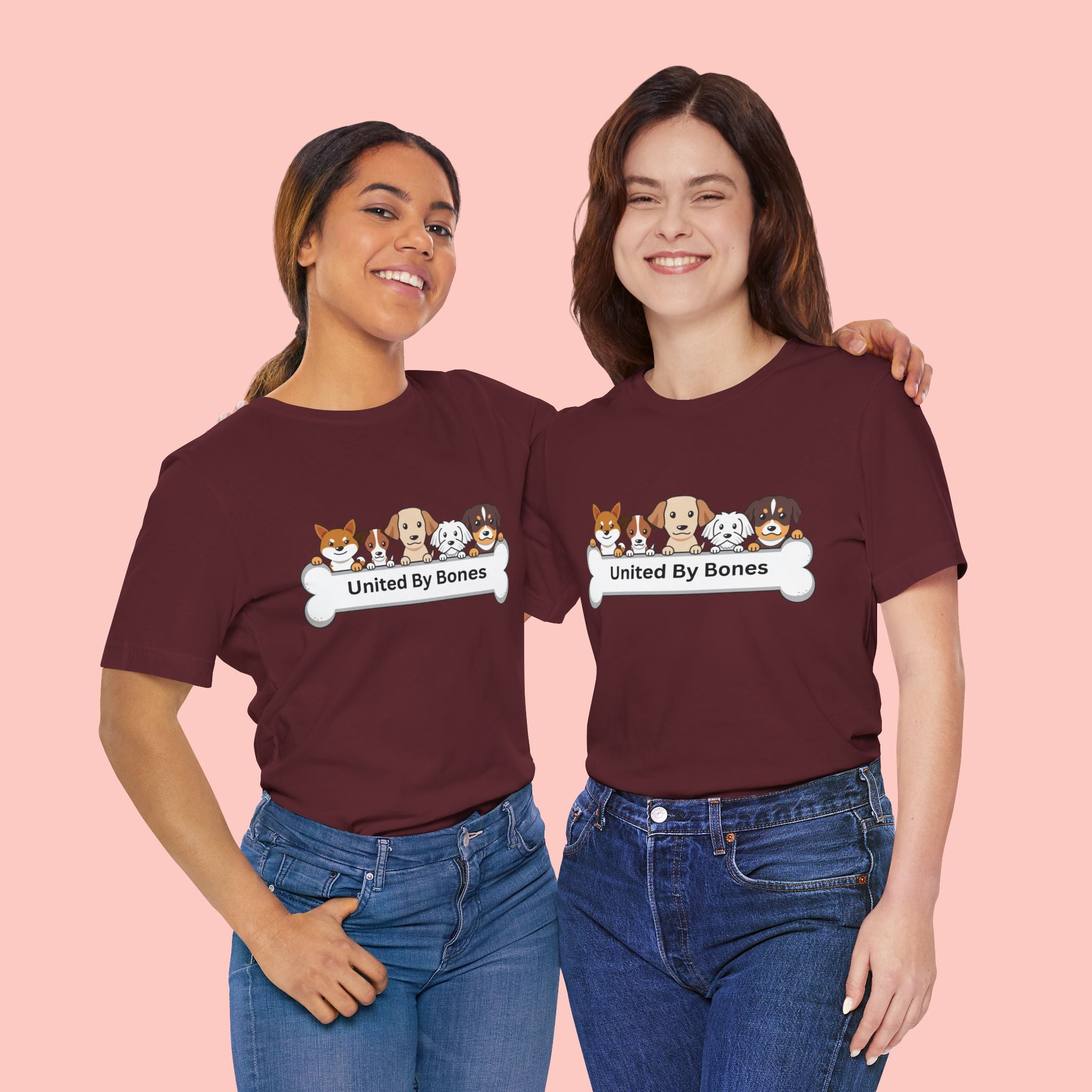 Dog Lover T‑Shirt — "United By Bones" Cute Cartoon Dogs Tee