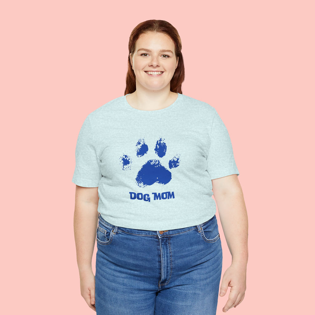Dog Mom Paw Print T-Shirt — Distressed Blue Design