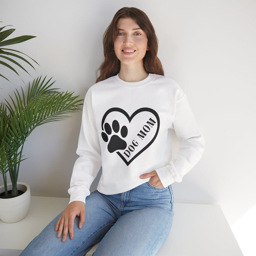 Dog Mom Heart Paw Sweatshirt — Women's Crewneck for Pet Lovers