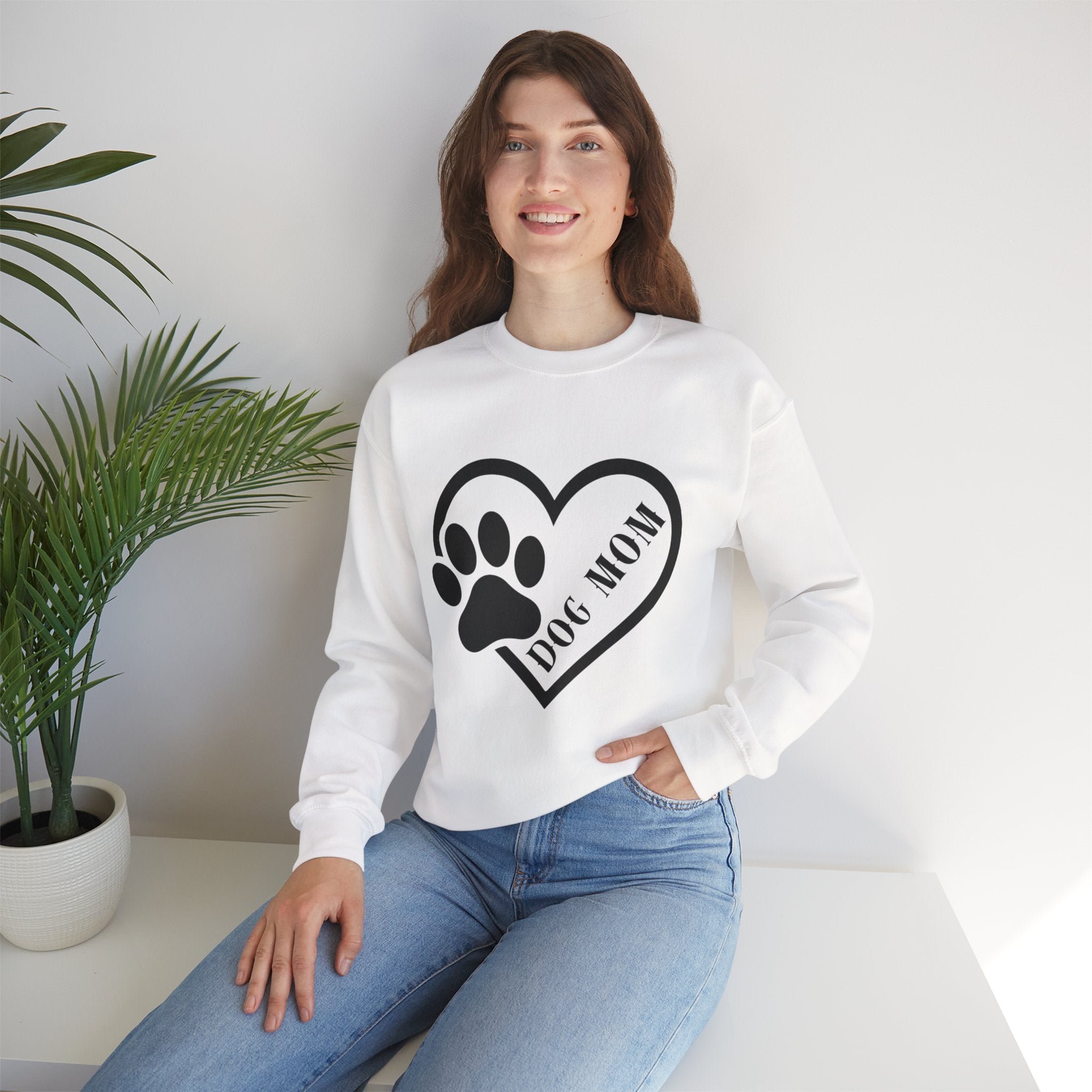 Dog Mom Heart Paw Sweatshirt — Women's Crewneck for Pet Lovers