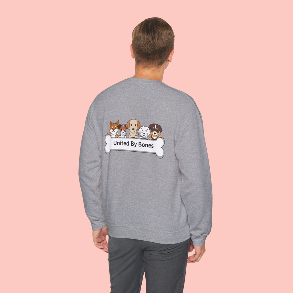 Dog Lovers Crewneck Sweatshirt — "United By Bones" Cute Puppy Graphic