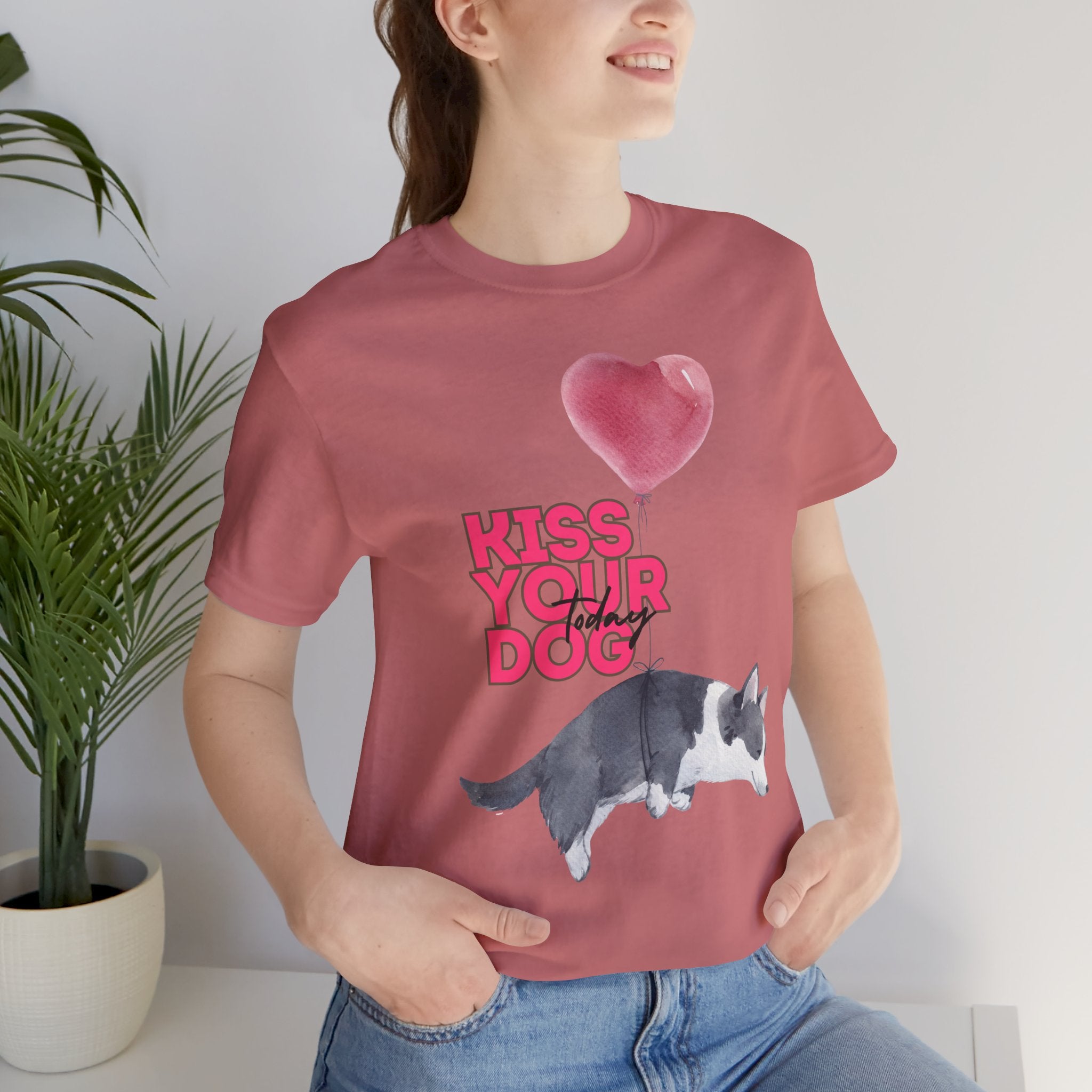 Kiss Your Dog T-Shirt — Cute Corgi with Heart Balloon Pet Lover Tee