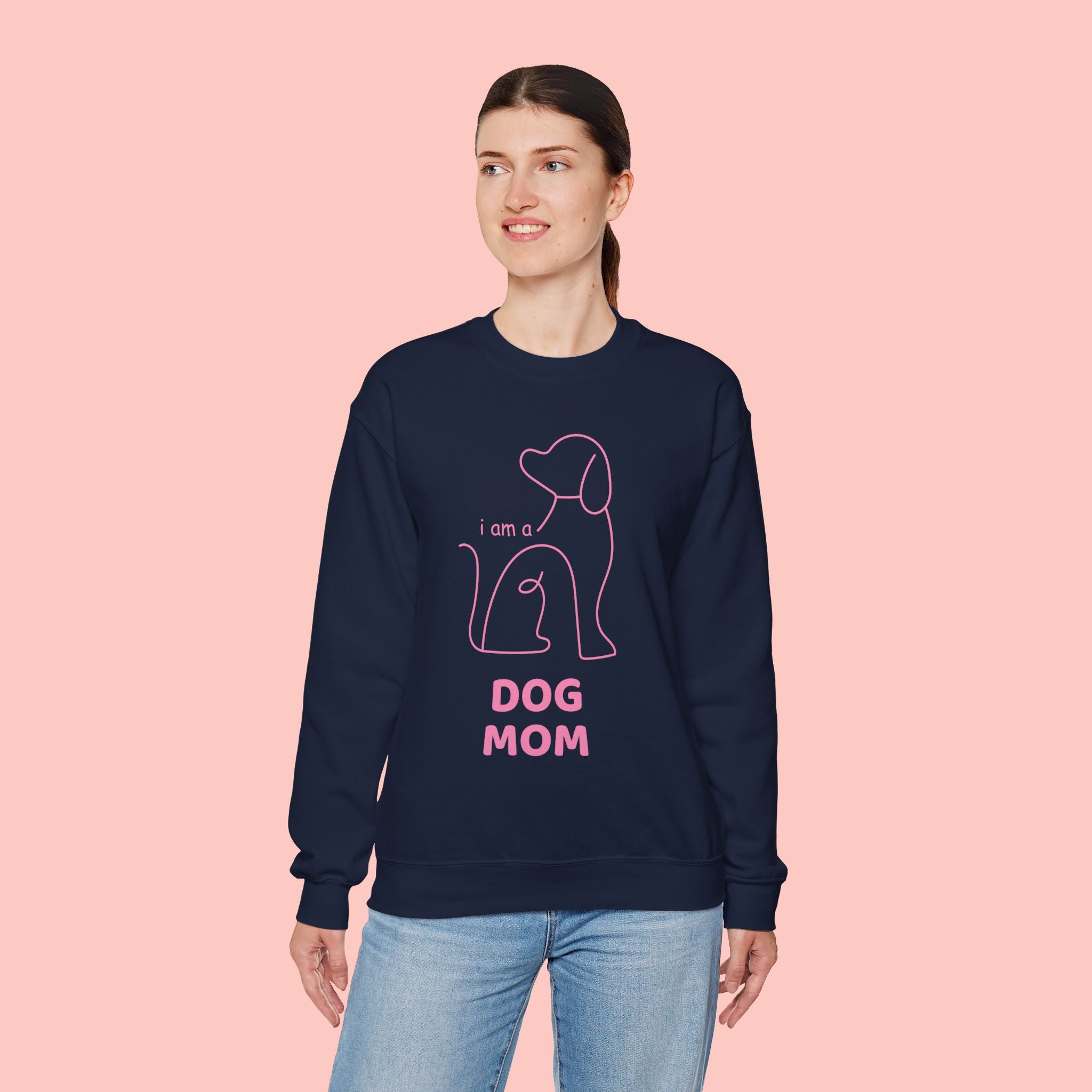 Dog Mom Crewneck Sweatshirt — "I am a Dog Mom" Minimal Line Art Pullover