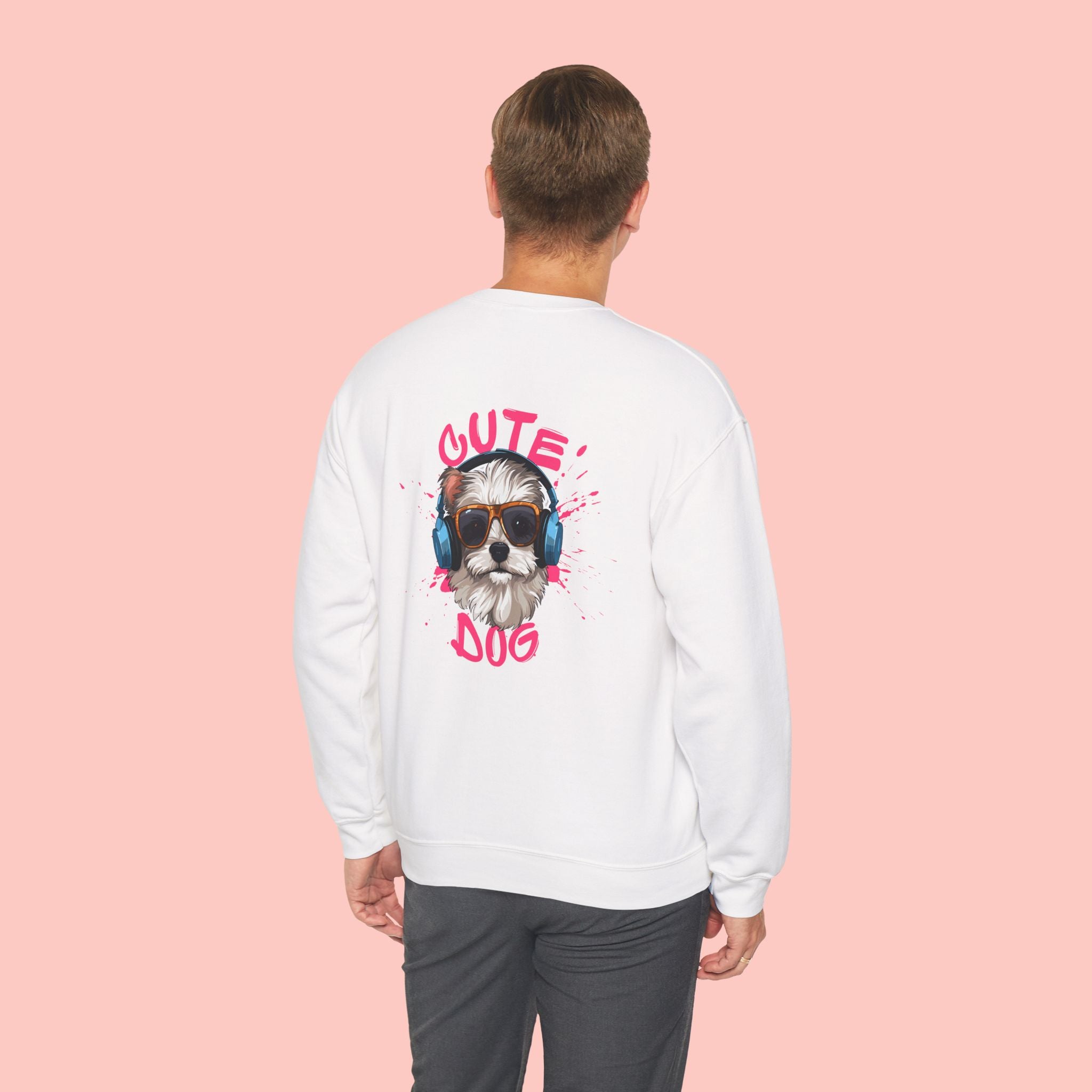 Cute Dog Crewneck Sweatshirt – Cute Dog with Headphones Graphic