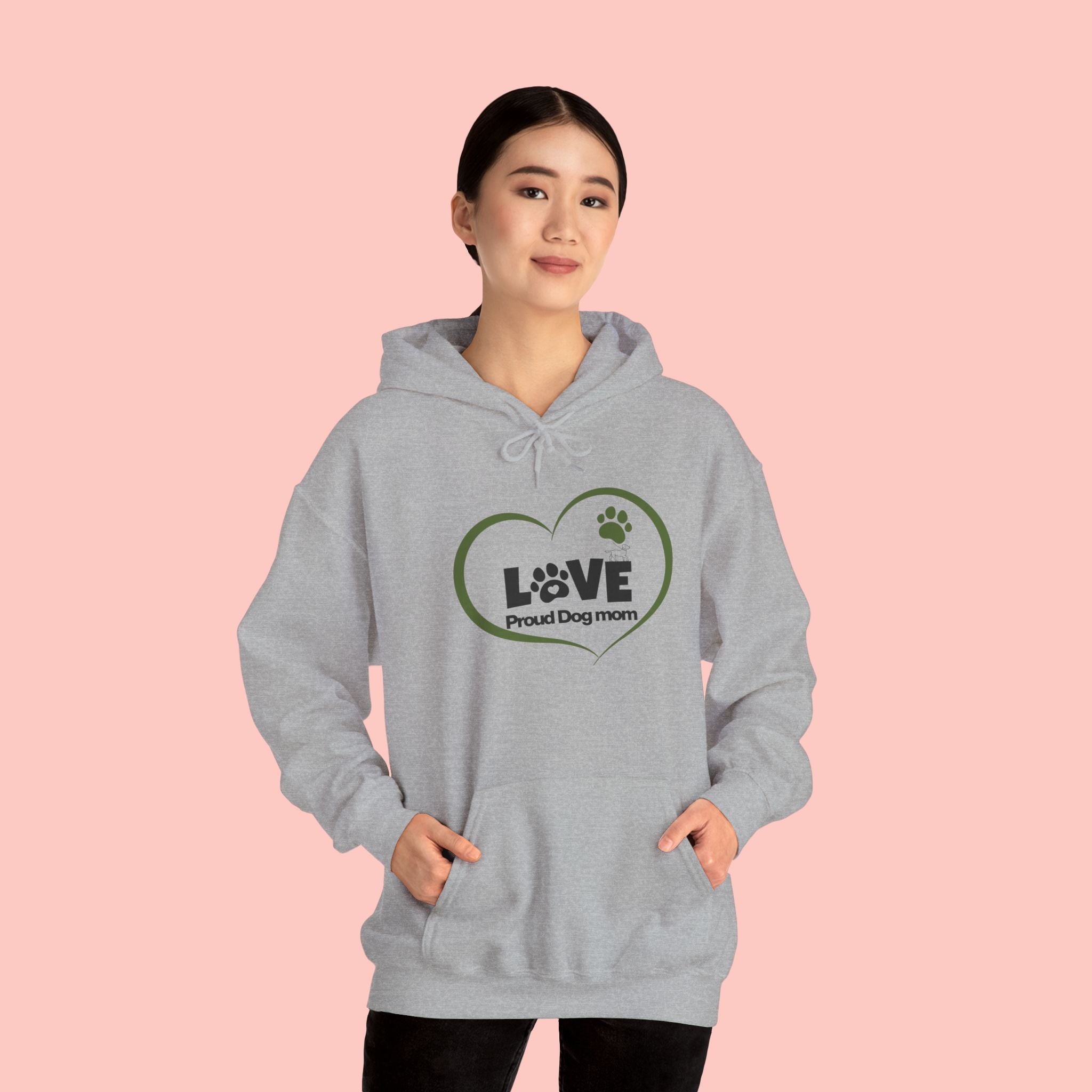 Dog Mom Heart Hoodie – "Love Proud Dog Mom" Paw Print Sweatshirt