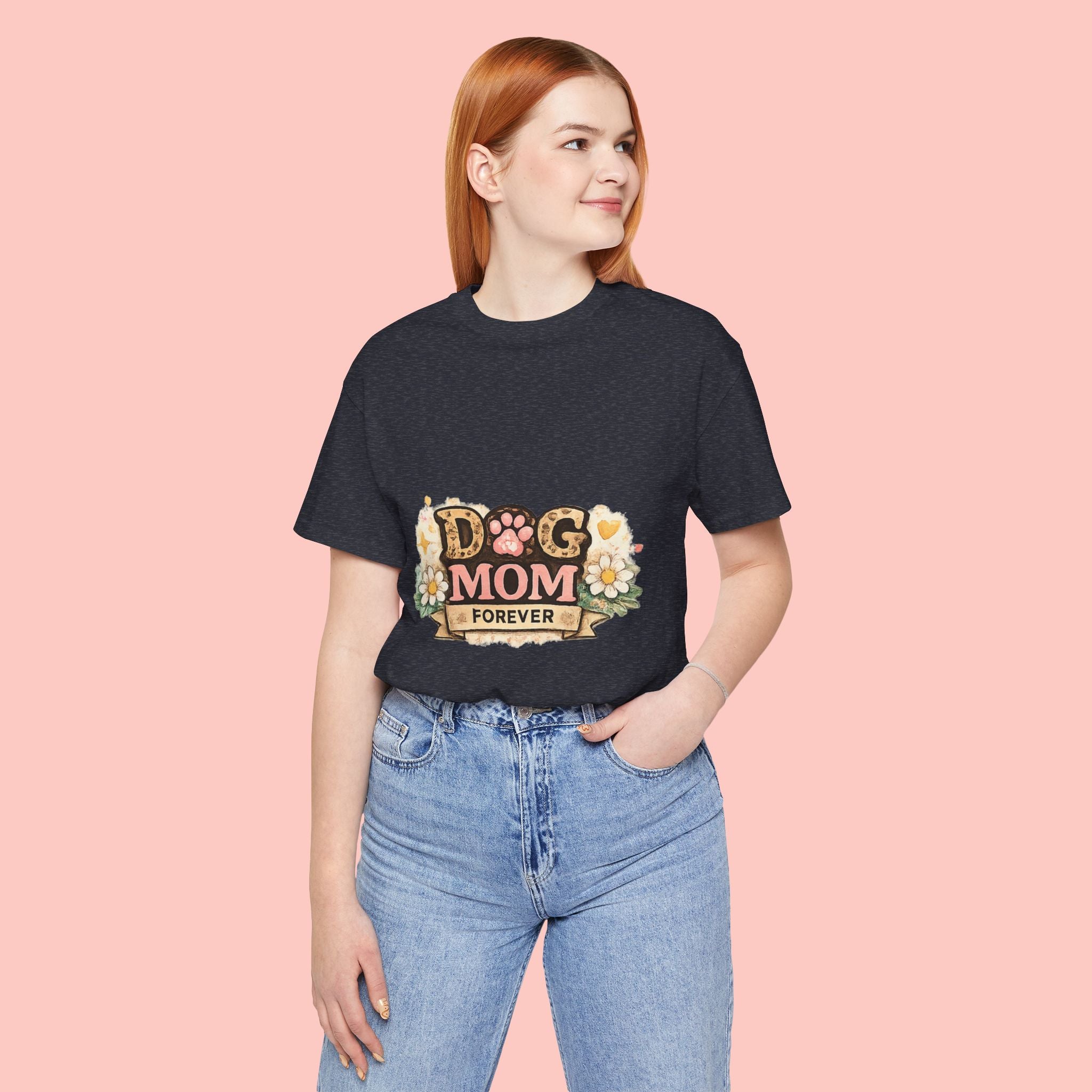 Dog Mom Forever T‑Shirt — Floral Paw Print Tee for Pet Lovers