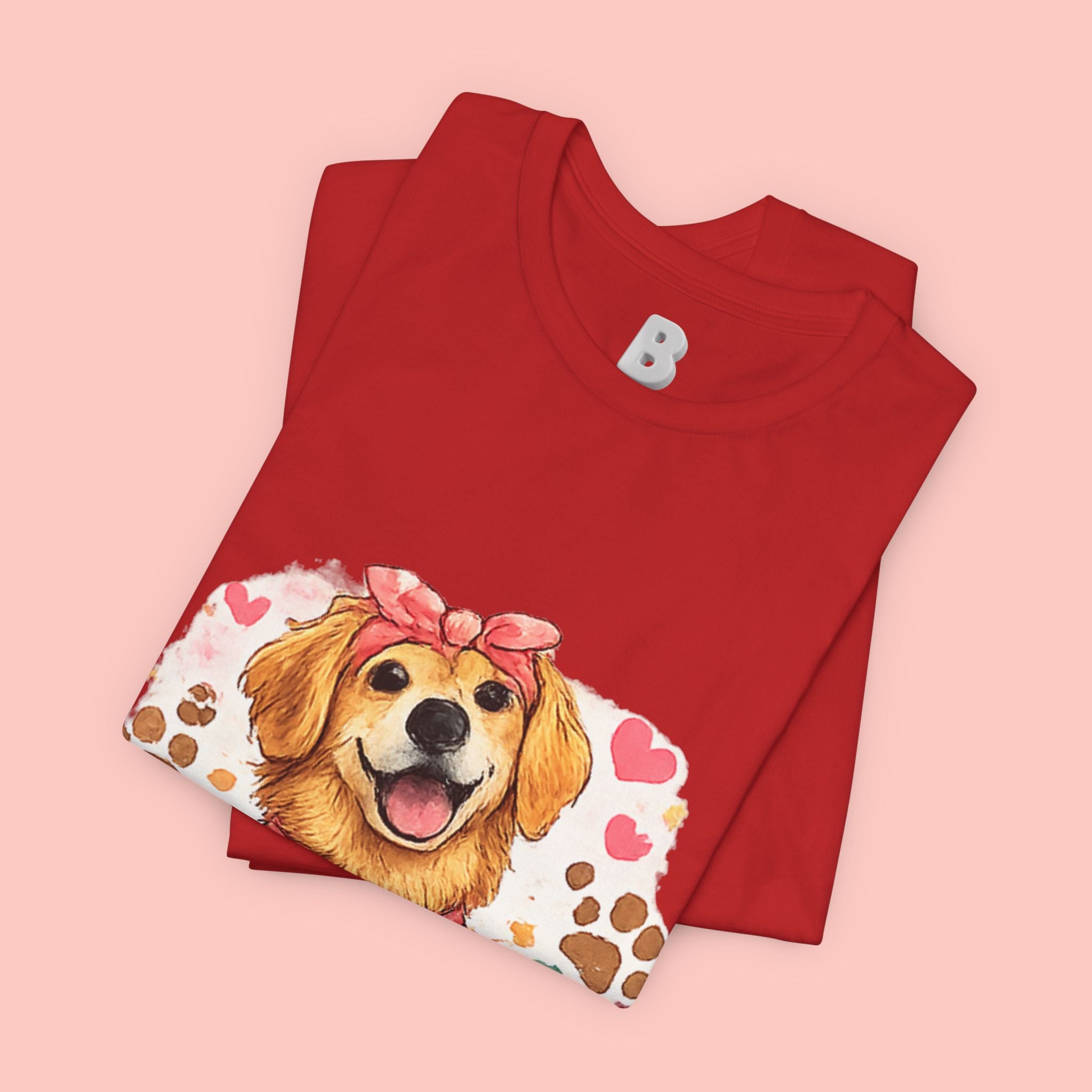 Dog Mom T-Shirt – Cute Golden Retriever Design with Hearts & Paw Prints