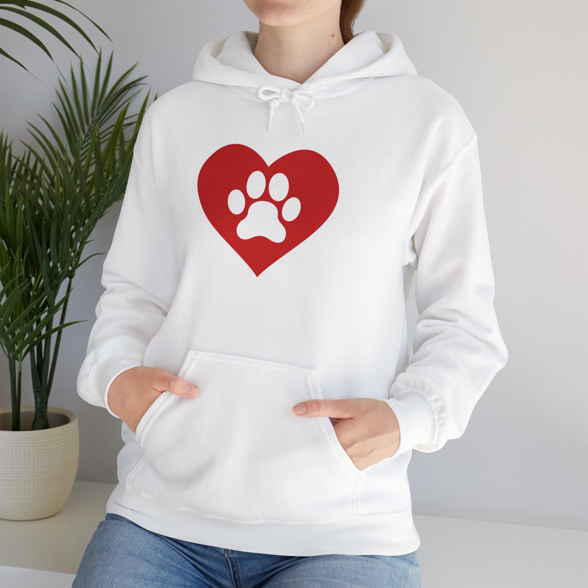 Heart Paw Hoodie — Cute Red Paw Print Animal Lover Sweatshirt