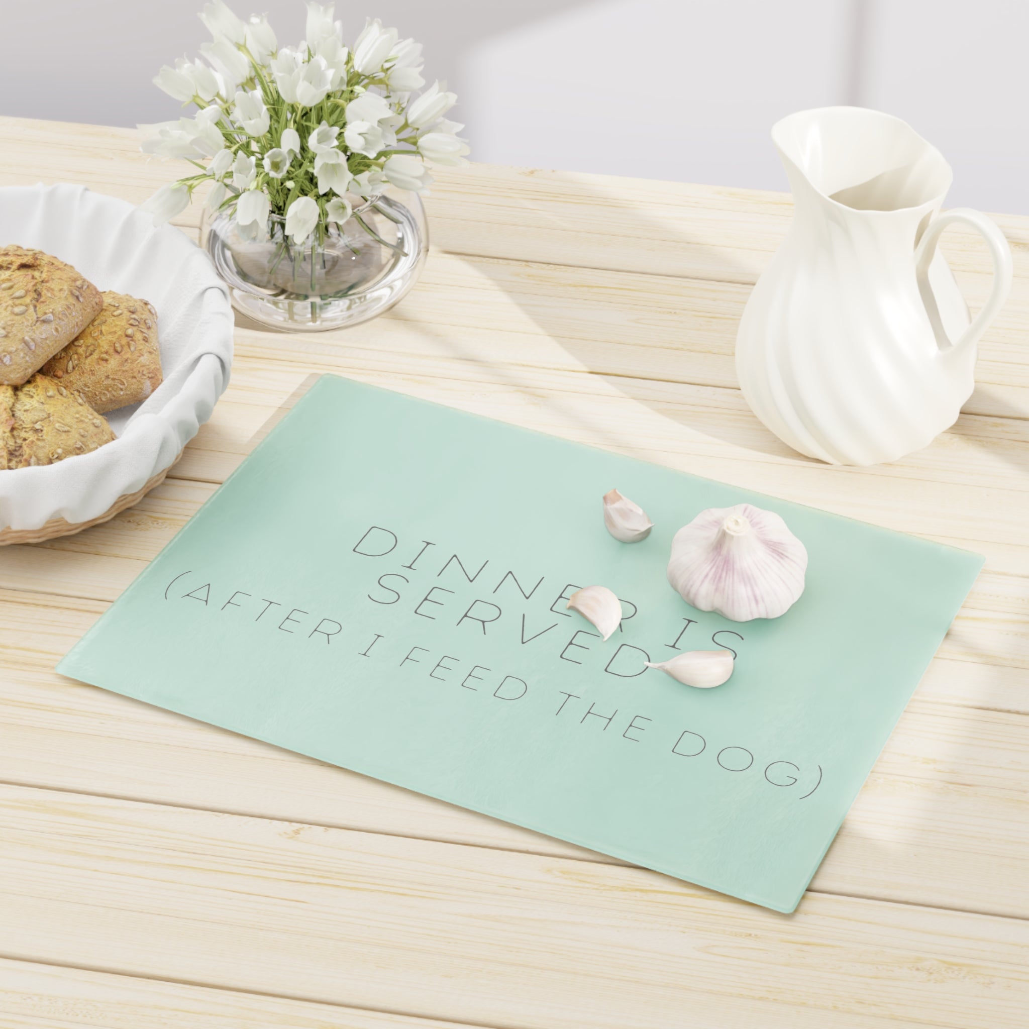 Cutting Board — 'Dinner Is Served (After I Feed The Dog)' Engraved Kitchen Board