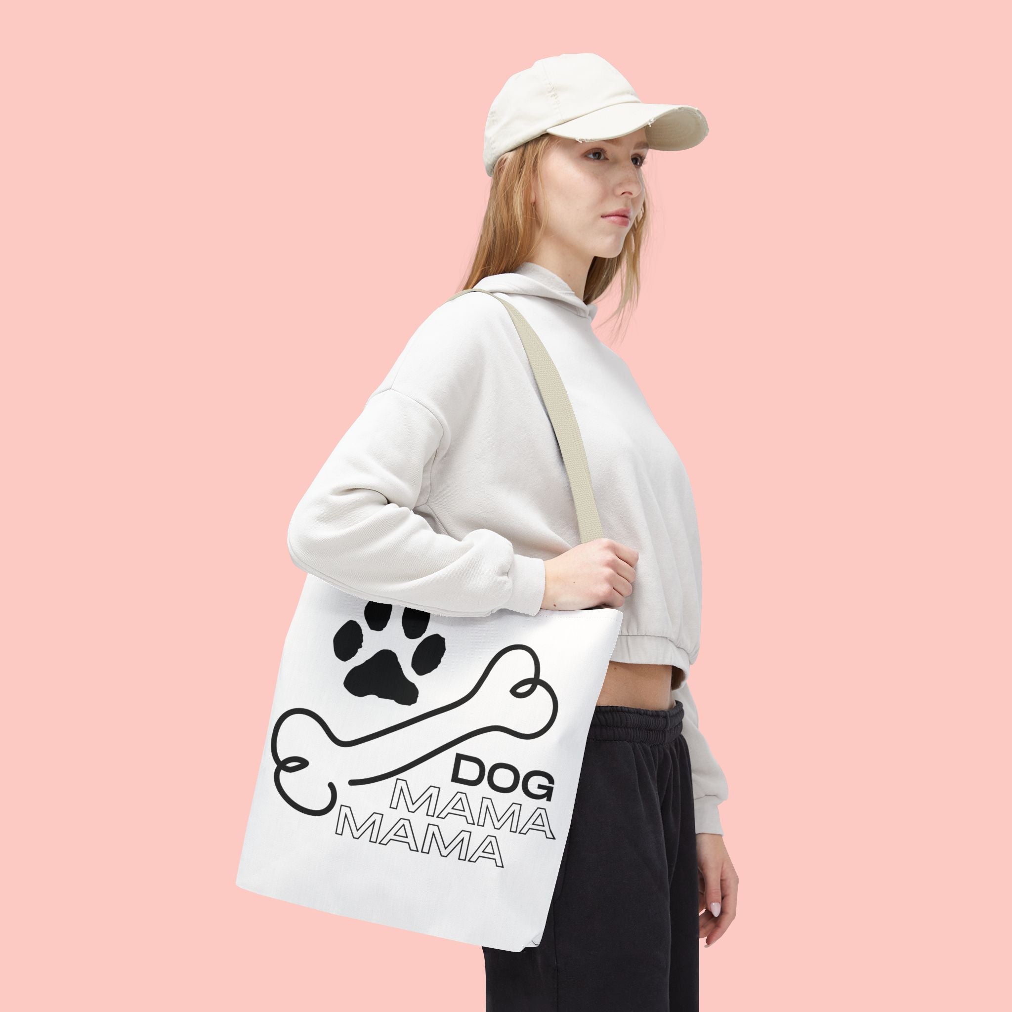 Dog Mama Tote Bag — Paw Print & Bone Graphic Canvas Shopper