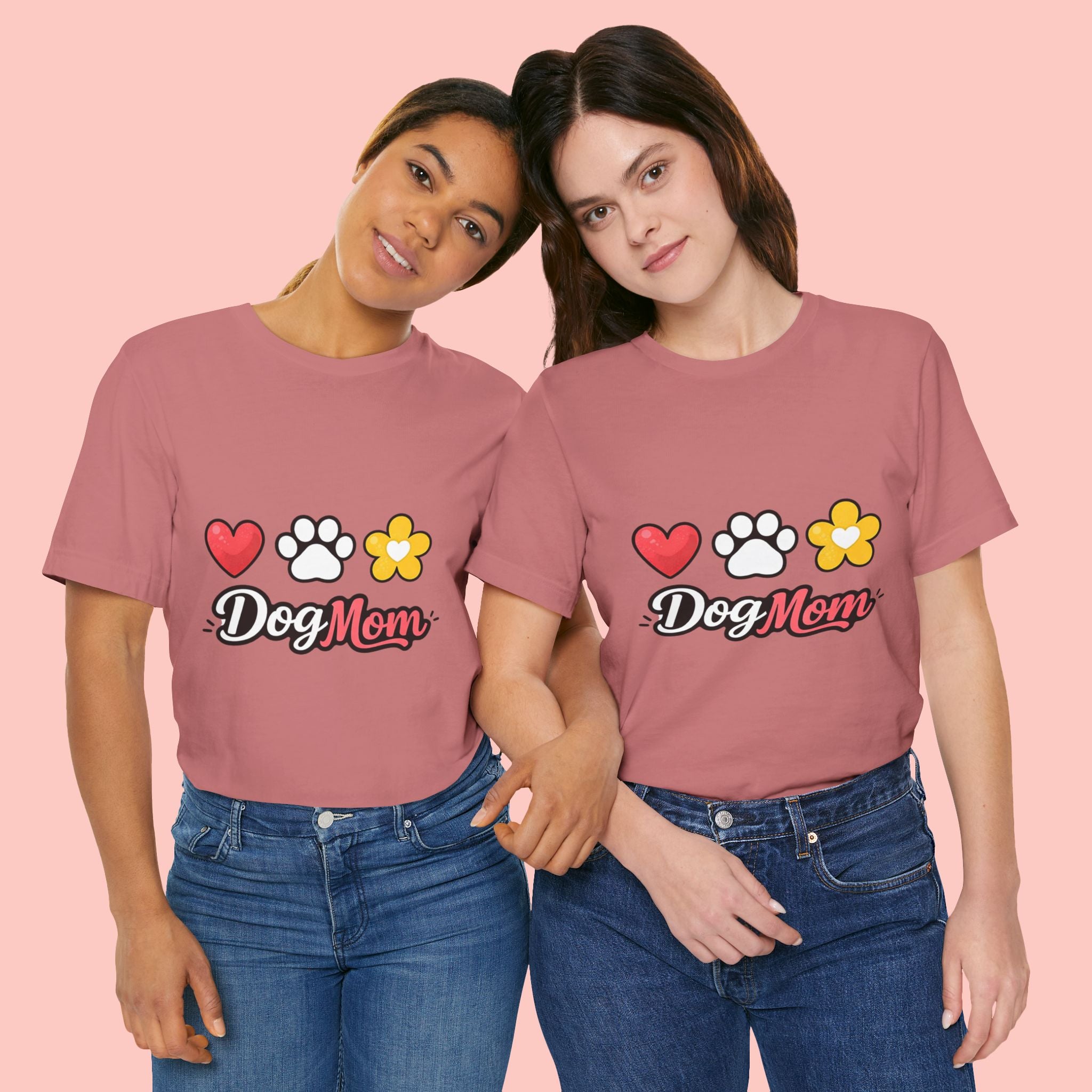 Dog Mom T-Shirt – Heart, Paw & Flower Graphic Tee