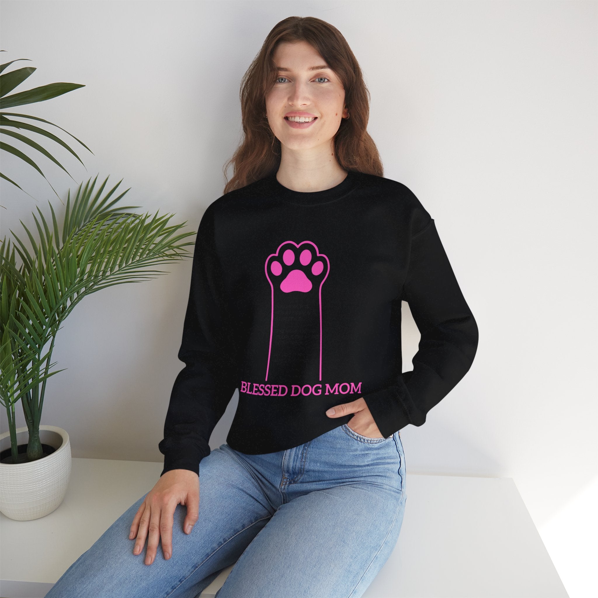 Blessed Dog Mom Crewneck Sweatshirt — Pink Paw Memorial Pullover