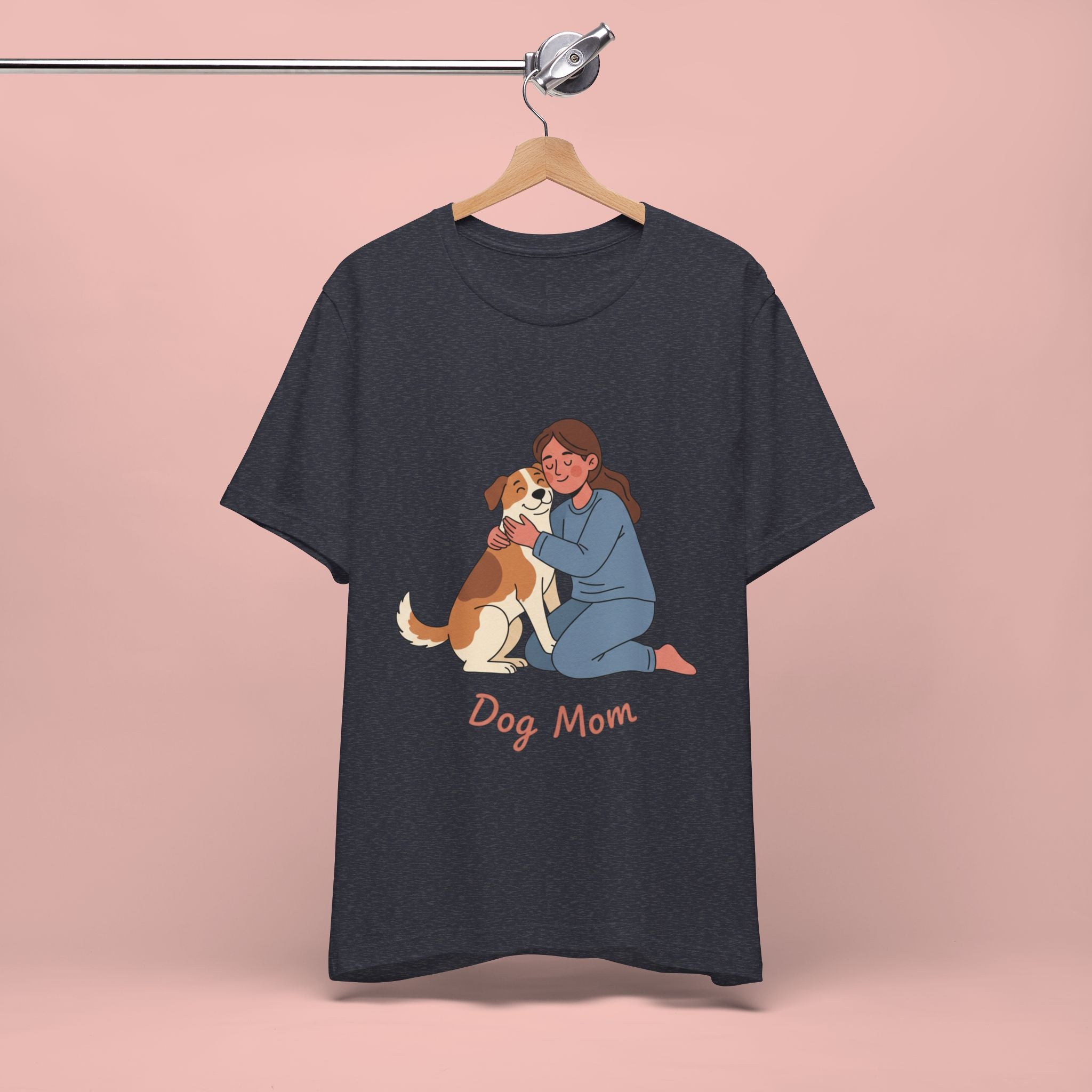 Dog Mom T‑Shirt — Cute Woman Hugging Dog Graphic Tee