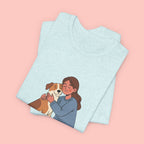 Dog Mom T‑Shirt — Cute Woman Hugging Dog Graphic Tee