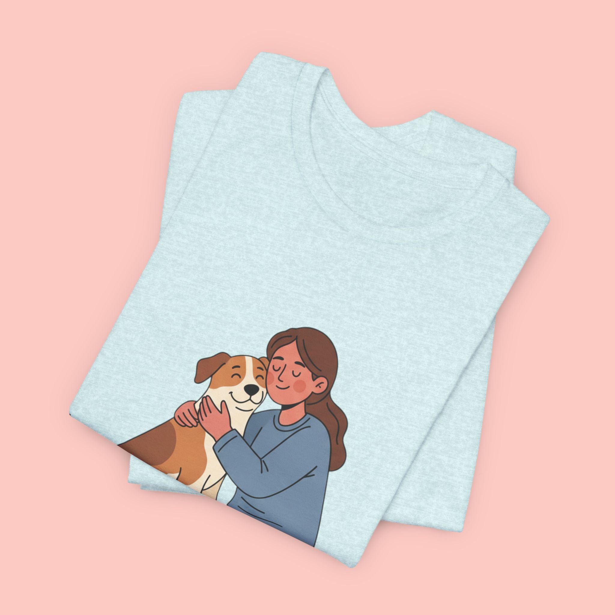Dog Mom T‑Shirt — Cute Woman Hugging Dog Graphic Tee