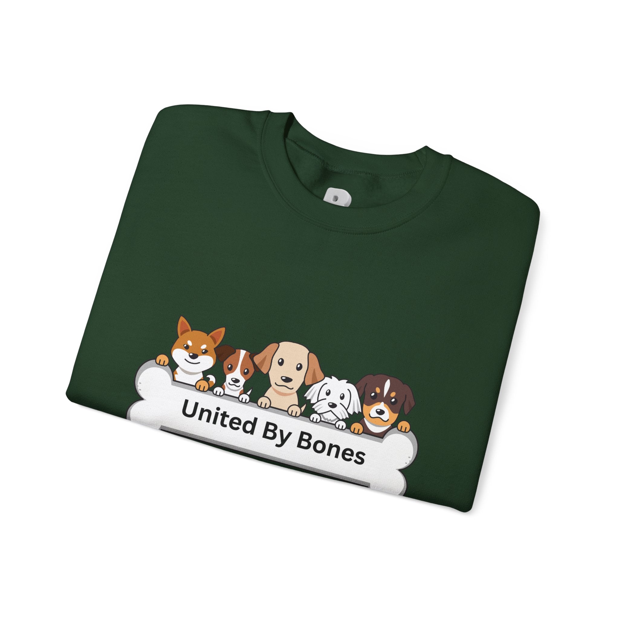 Dog Crewneck Sweatshirt — "United By Bones" Cute Puppy Graphic