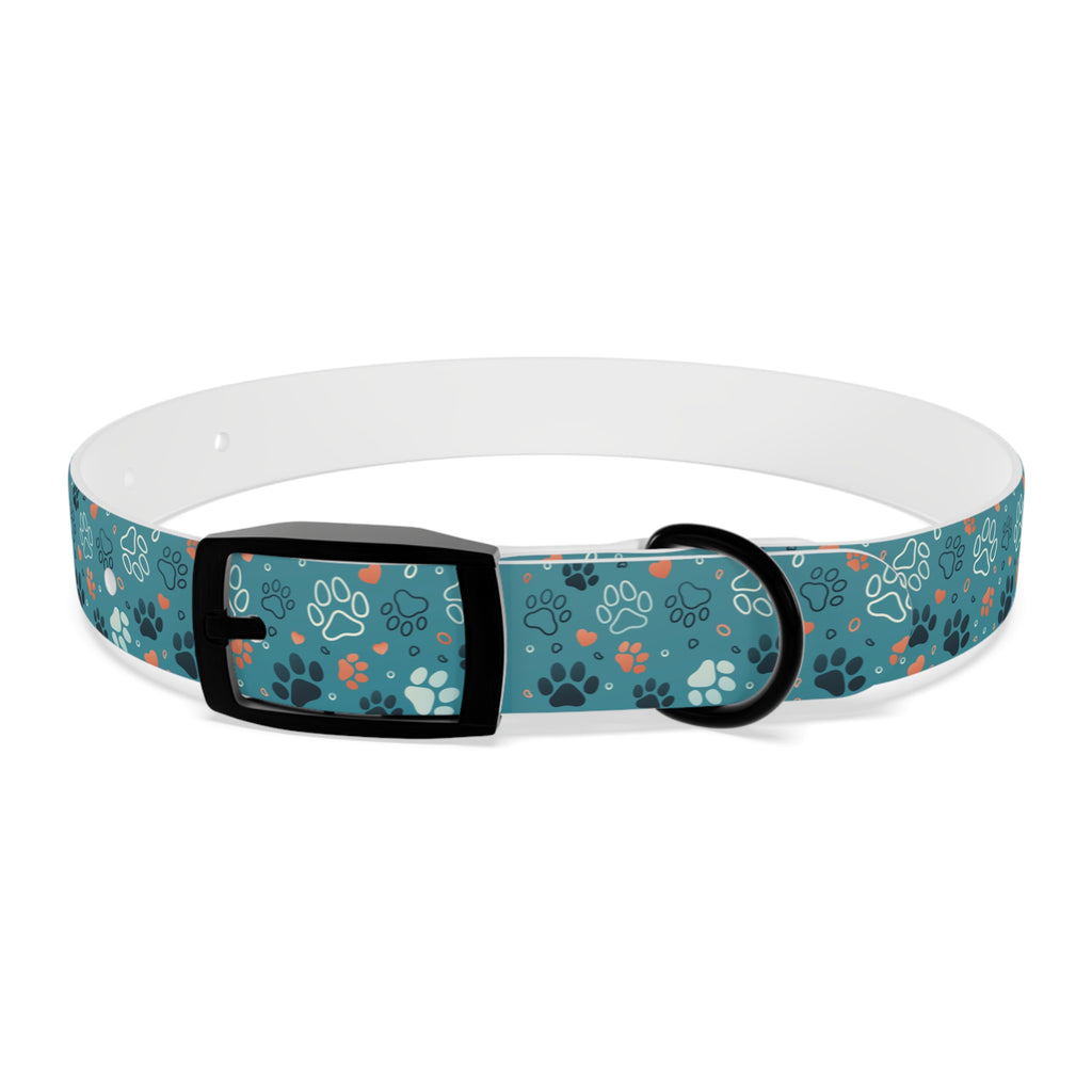 Paw Print Dog Collar — Teal Patterned Pet Collar for Small & Medium Dogs