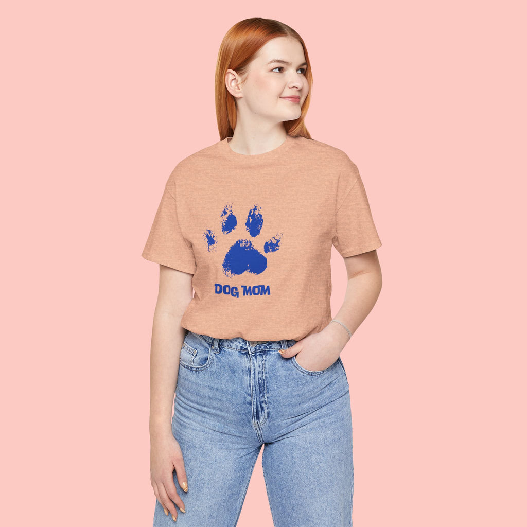 Dog Mom Paw Print T-Shirt — Distressed Blue Design