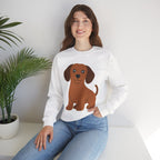 Cute Brown Puppy Sweatshirt — Cartoon Dachshund Crewneck for Dog Lovers