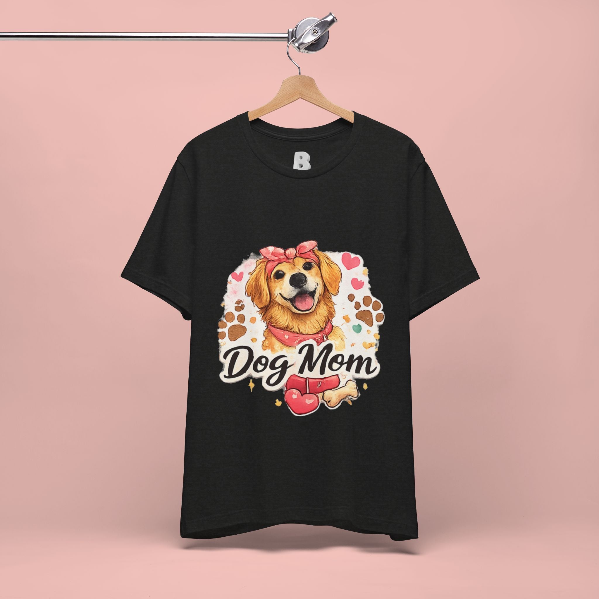 Dog Mom T-Shirt – Cute Golden Retriever Design with Hearts & Paw Prints