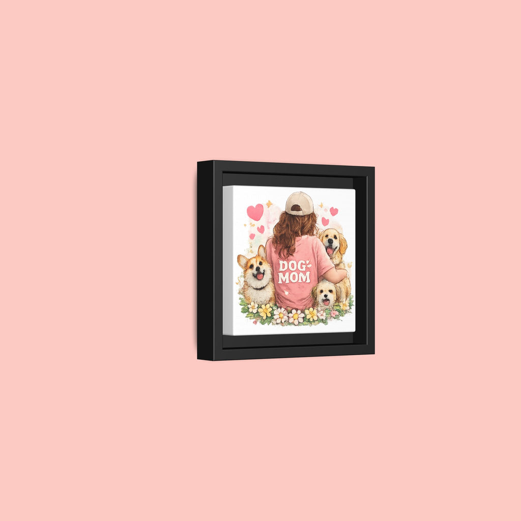 Dog Mom Canvas Print — Framed Matte Wall Art with Cute Dogs & Hearts