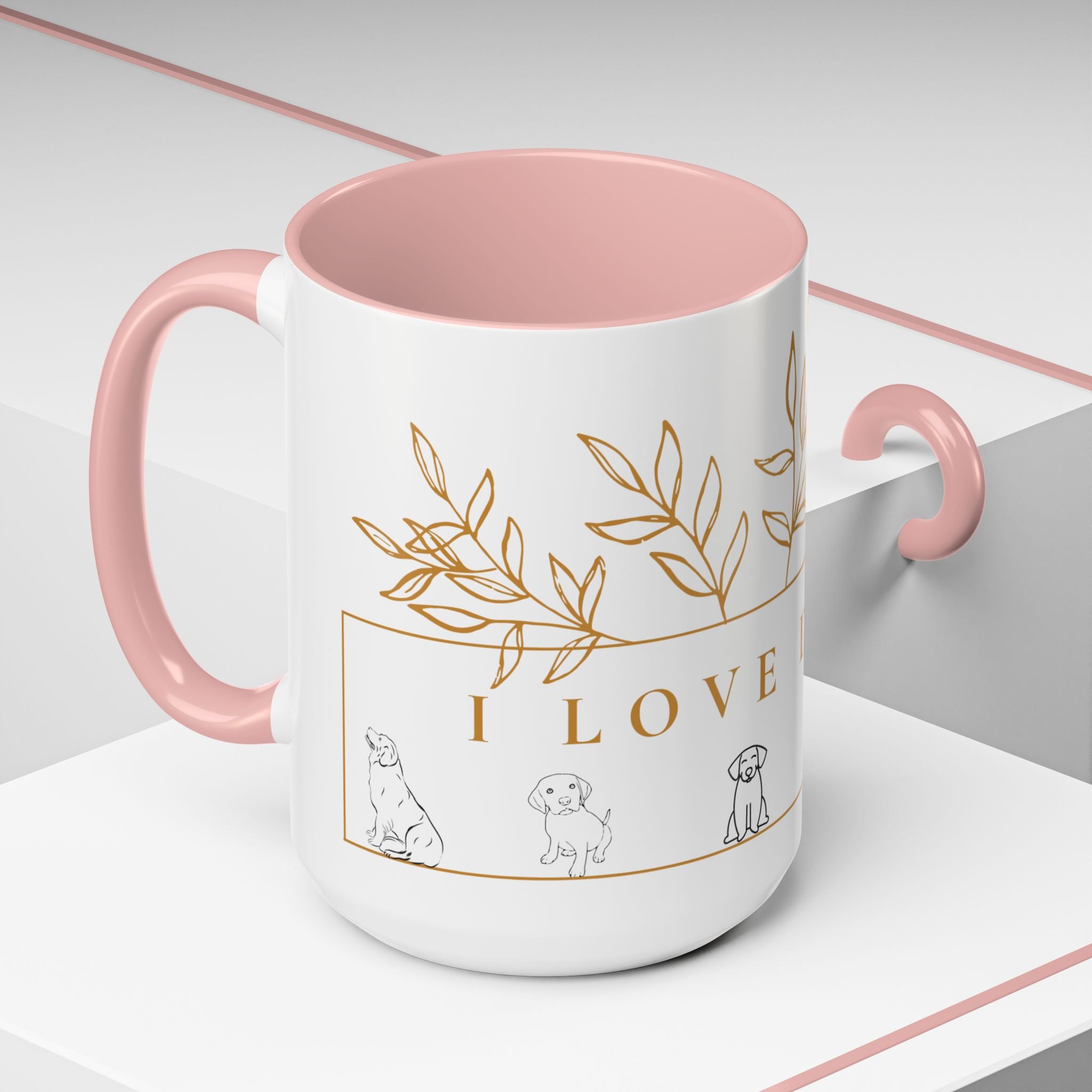 I Love Dogs Accent Coffee Mug — Gold Leaf Dog Lover Ceramic Mug (11oz & 15oz)