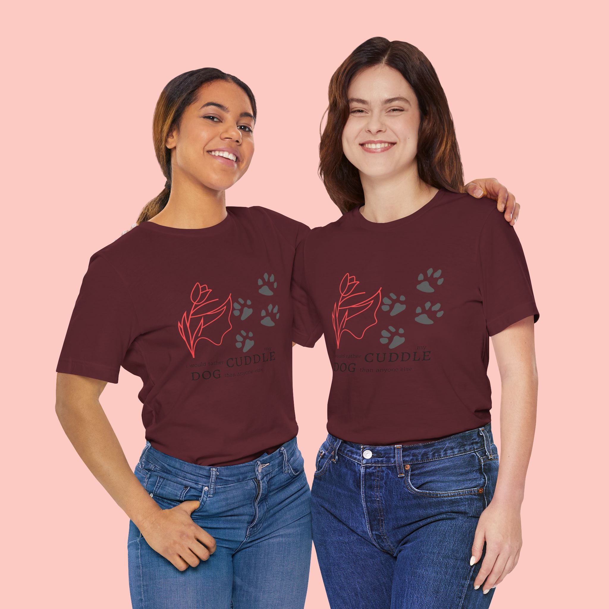 Dog Cuddle Tee – "Would Rather Cuddle My Dog" Paw Print Floral T-Shirt