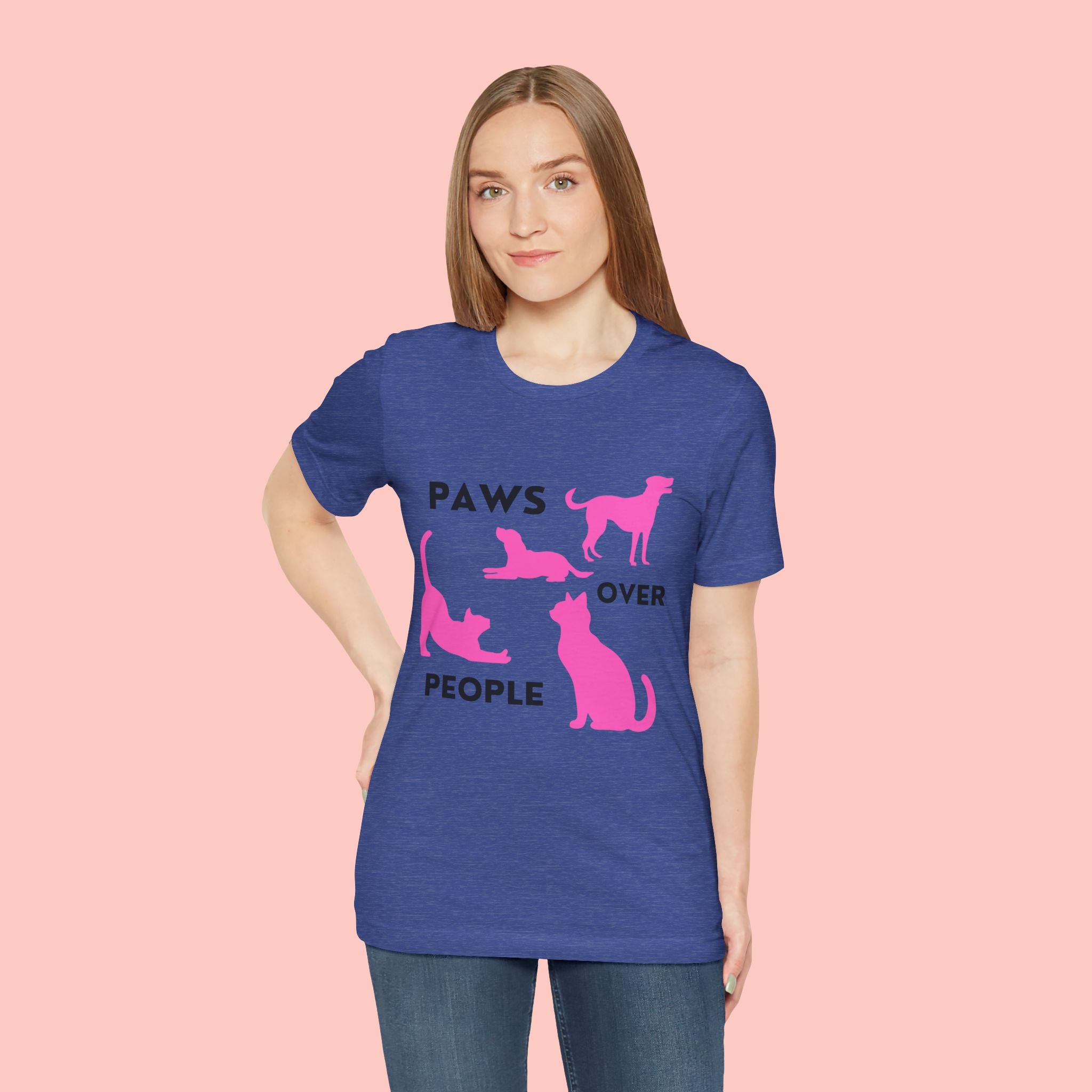 Paws Over People Tee — Pink Cats & Dogs Graphic T-Shirt