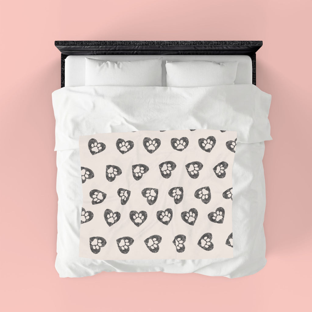Paw Heart Velveteen Plush Blanket — Soft Cozy Pet Lover Throw