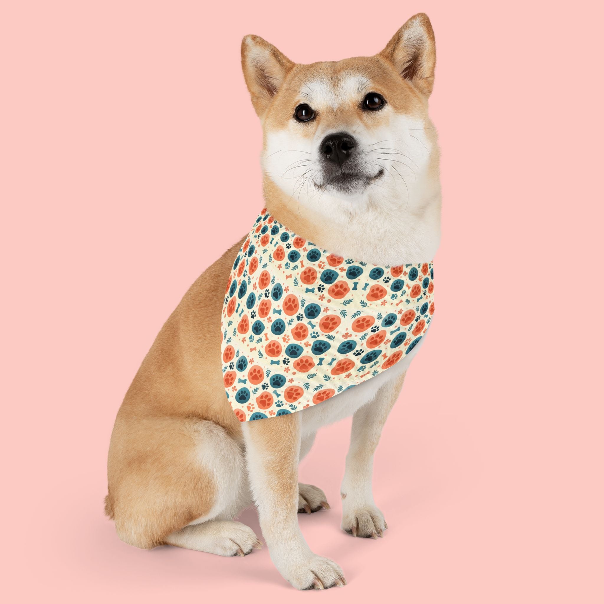 Floral Dot Pet Bandana Collar - Orange & Teal Flower Print