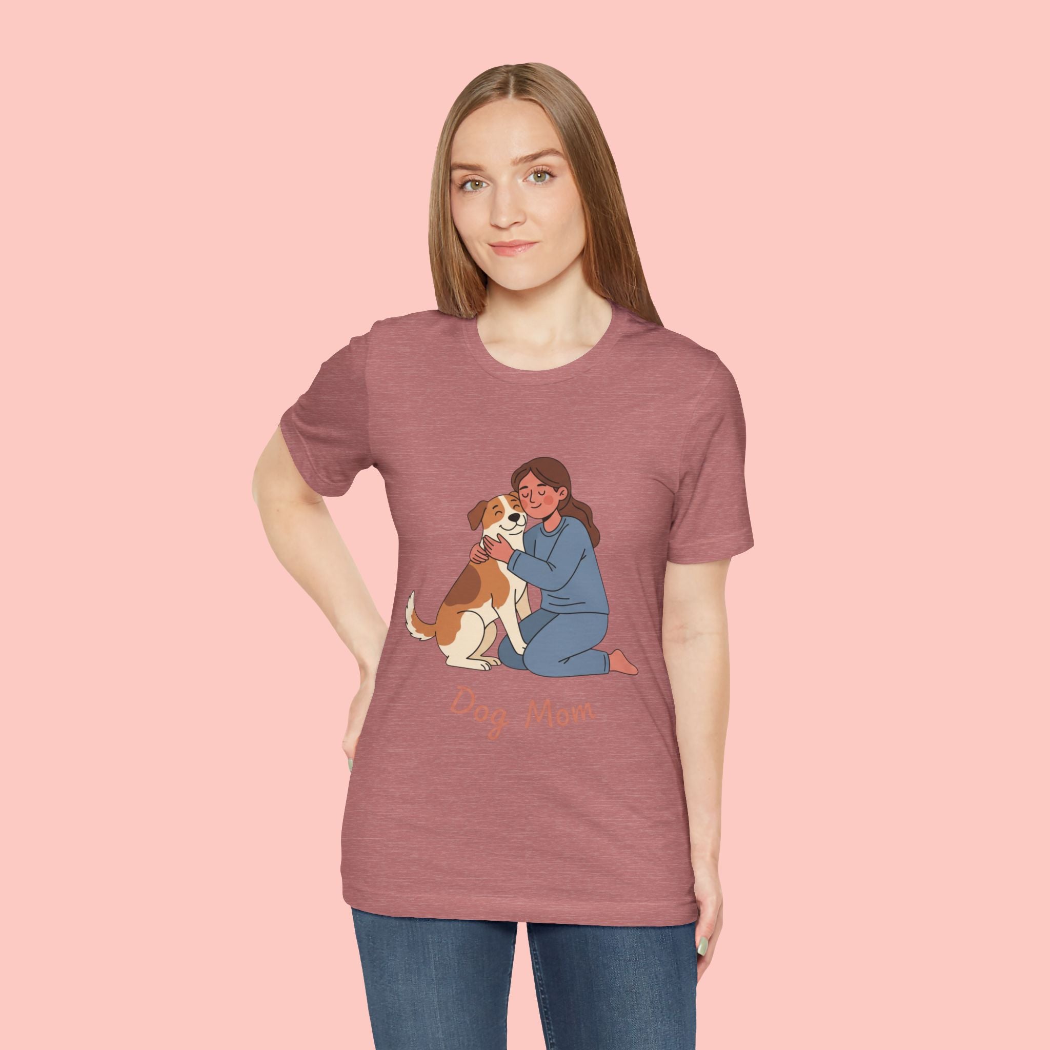 Dog Mom T‑Shirt — Cute Woman Hugging Dog Graphic Tee