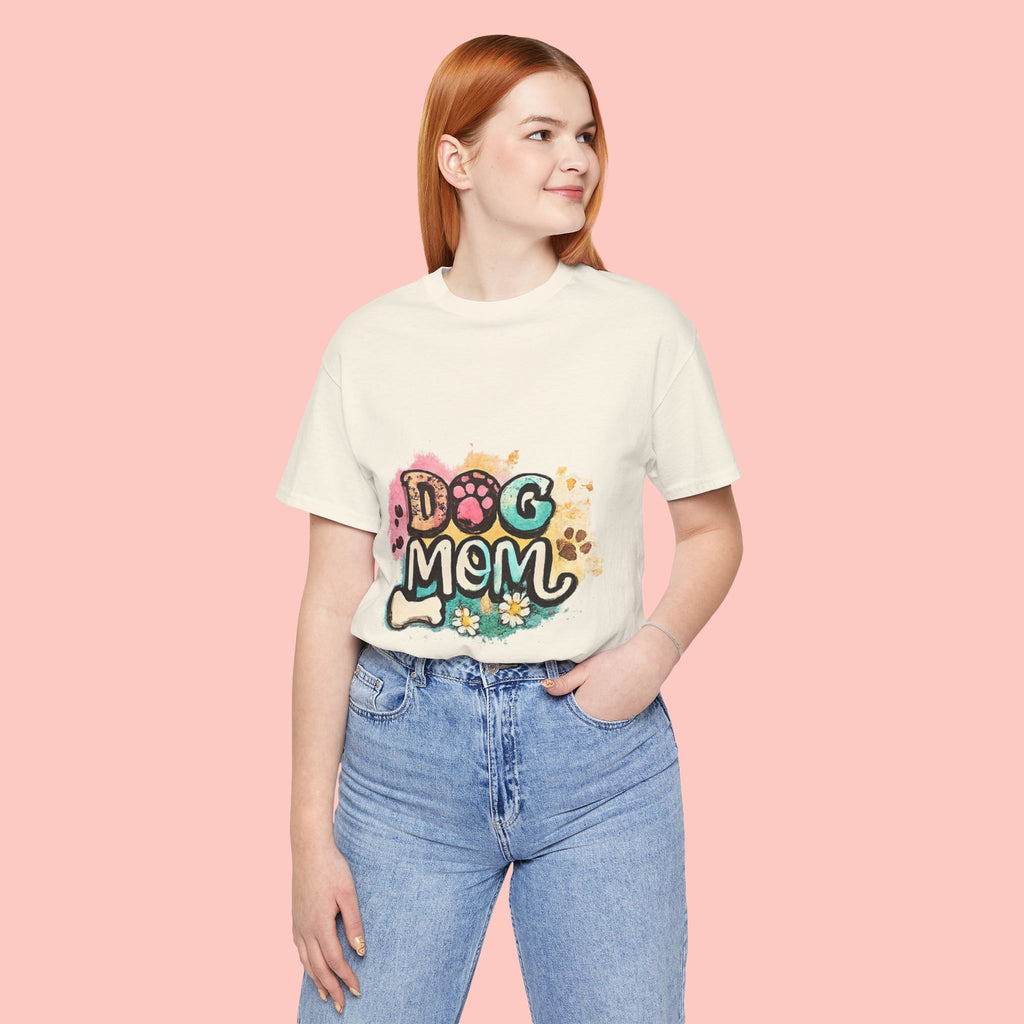 Dog Mom T-Shirt — Colorful Paw Print Graphic Tee for Pet Lovers