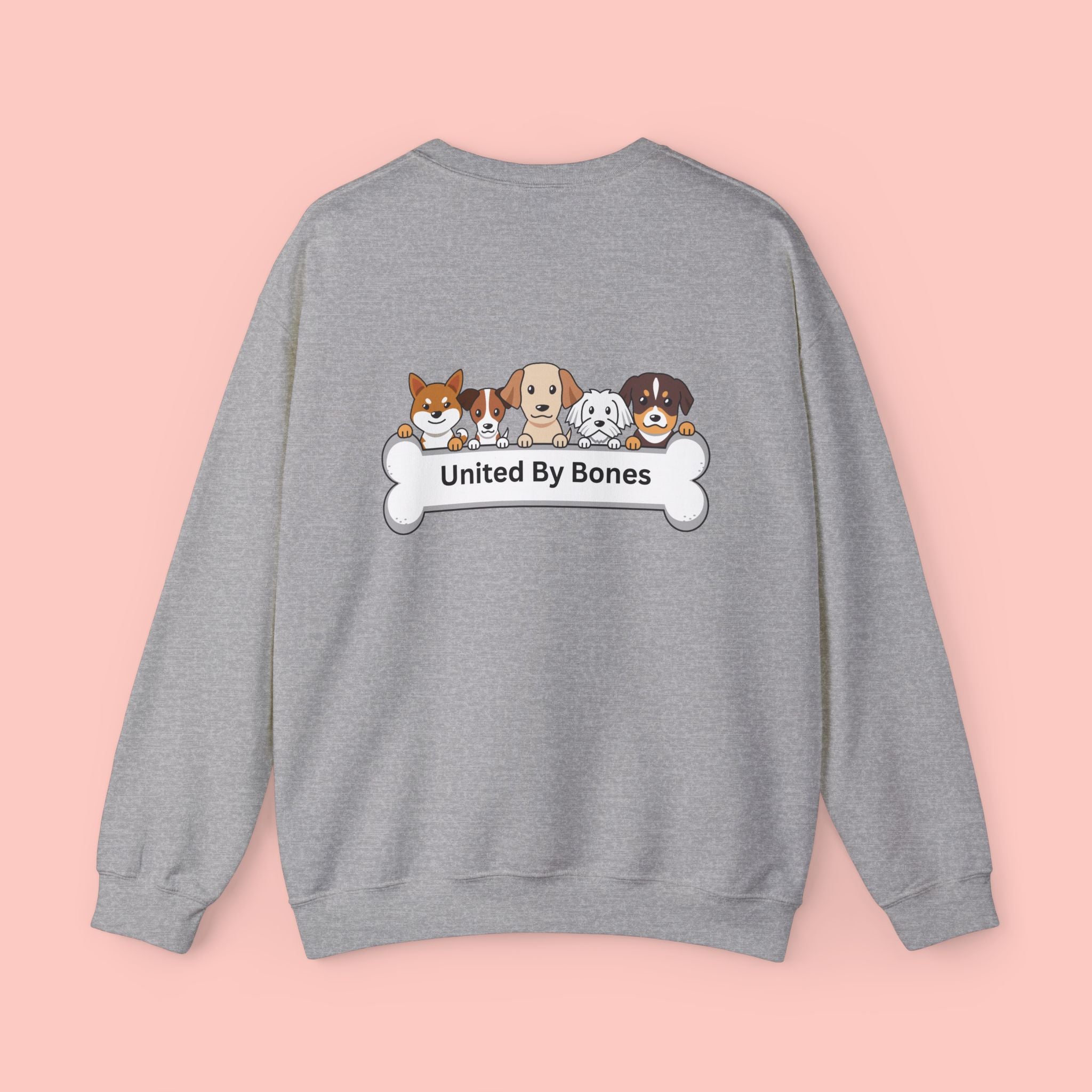 Dog Lovers Crewneck Sweatshirt — "United By Bones" Cute Puppy Graphic