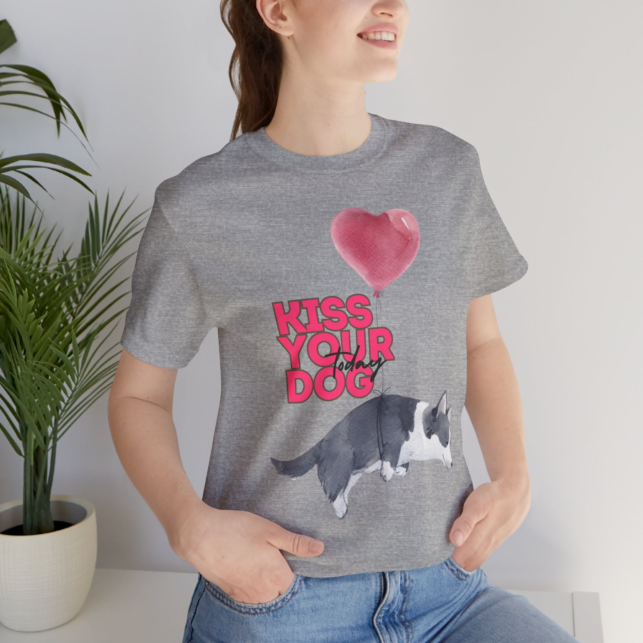 Kiss Your Dog T-Shirt — Cute Corgi with Heart Balloon Pet Lover Tee